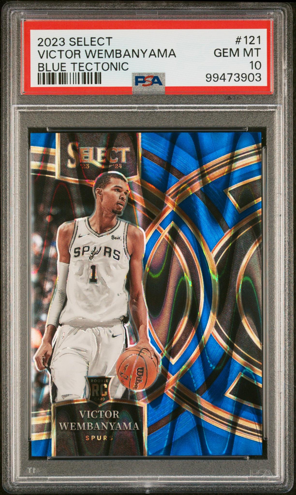 2023 Panini Select Premier Level Blue Tectonic Victor Wembanyama #121 /99 PSA 10