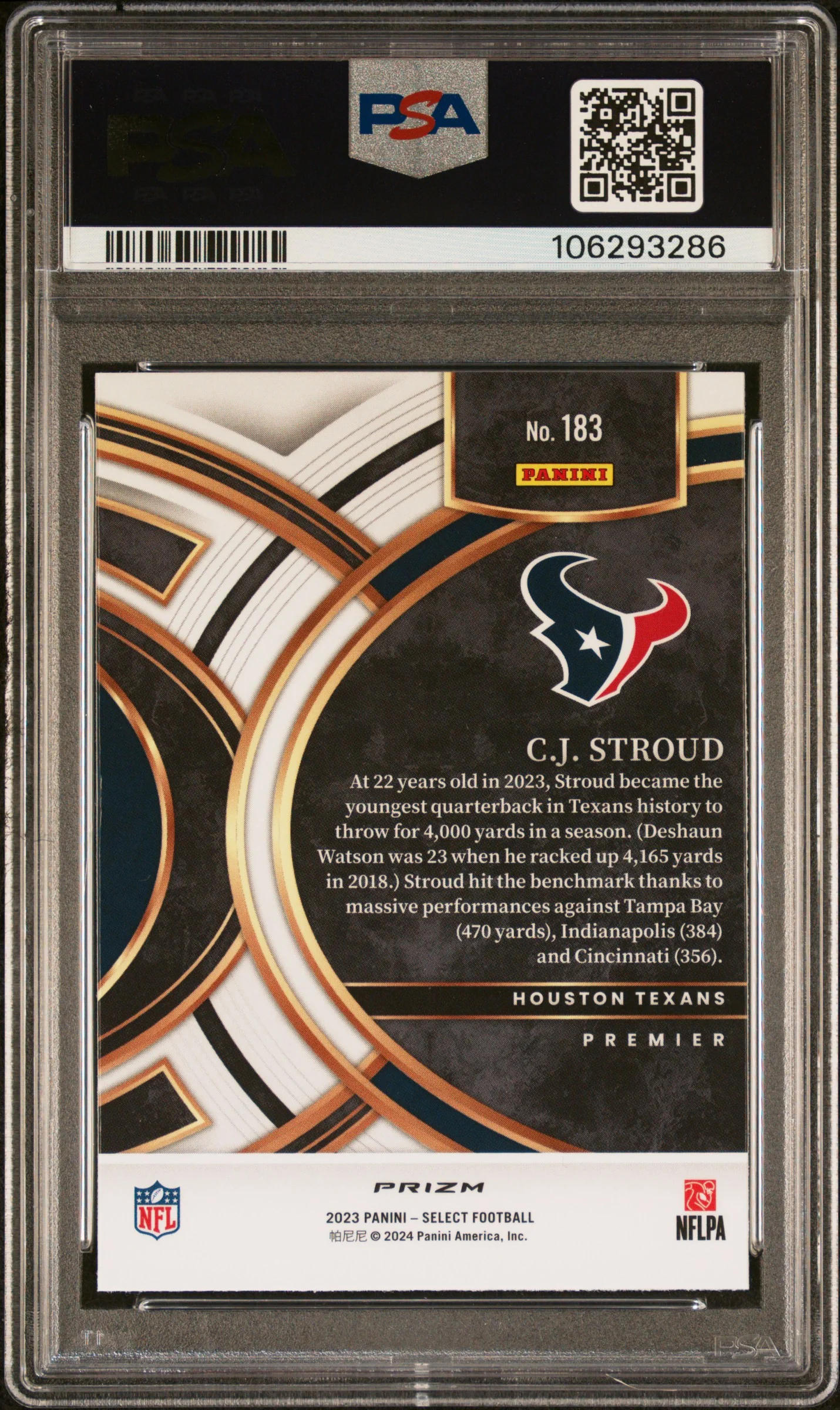 2023 Panini Select Premier Level Silver Prizm CJ Stroud #183 PSA 10 - Image 2