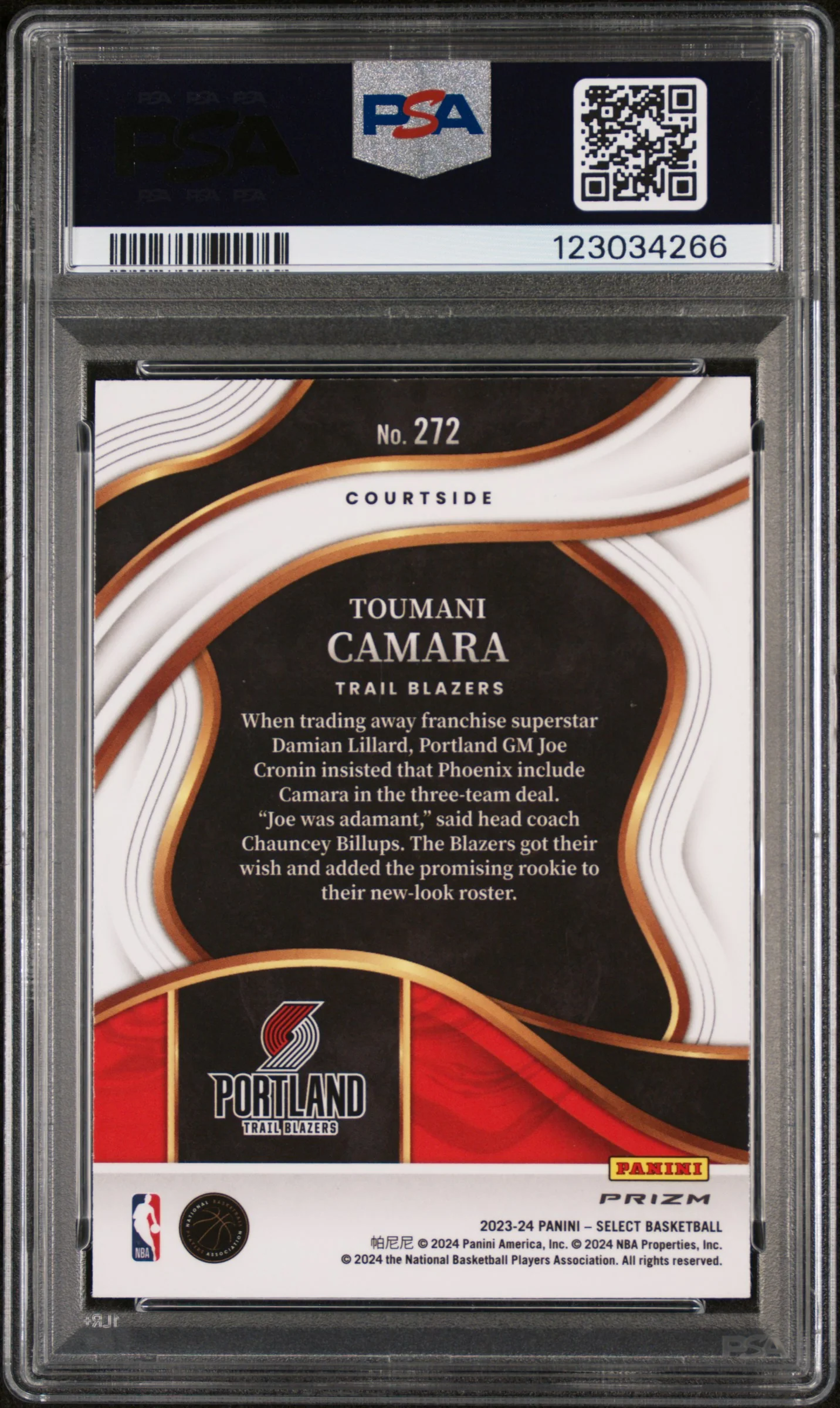 2023 Panini Select Prizms Elephant Toumani Camara #272 PSA 8 - Image 2