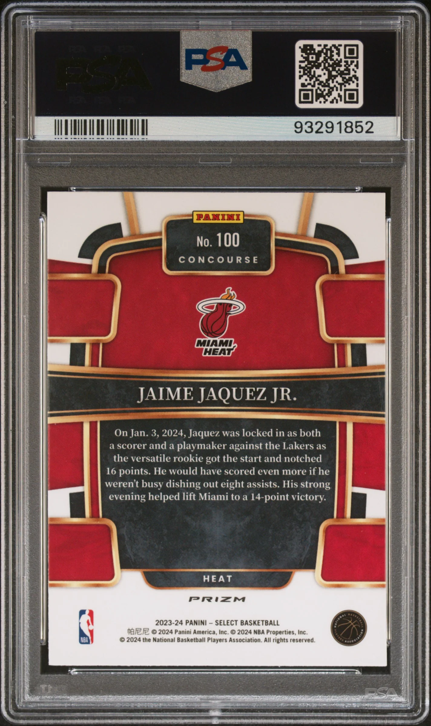 2023 Panini Select Red Cracked Ice Jaime Jaquez Jr. #100 PSA 10 - Image 2