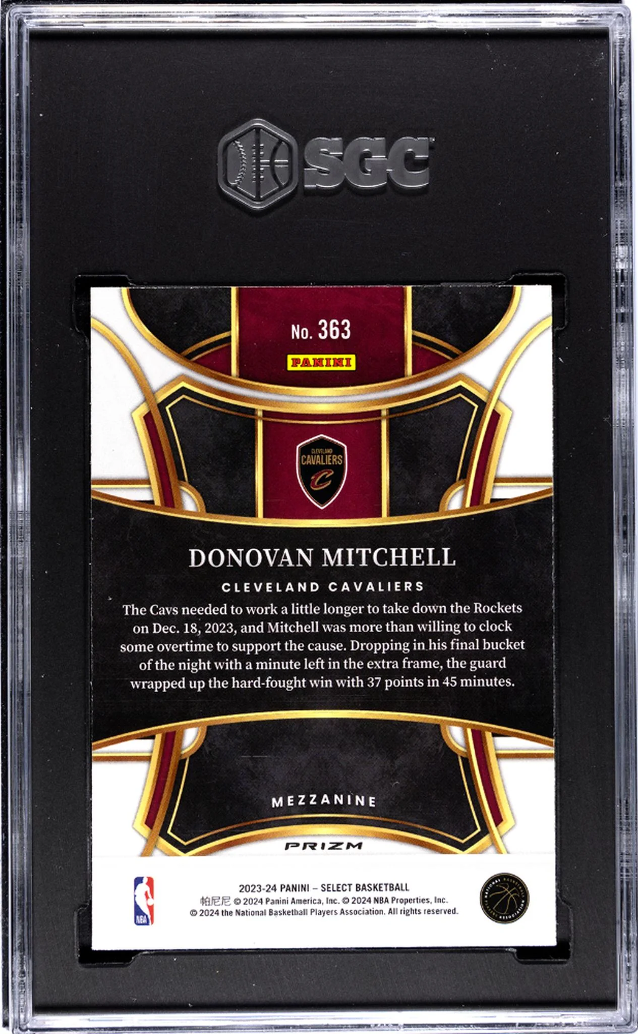 2023 Panini Select Silver Prizm Donovan Mitchell #363 SGC 9.5 - Image 2