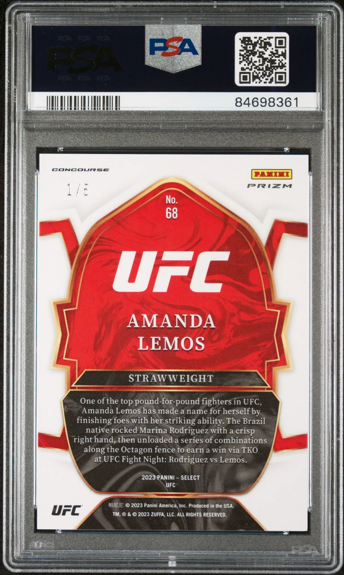 2023 Panini Select Green Amanda Lemos #68 RC /5 PSA 9 - Image 2