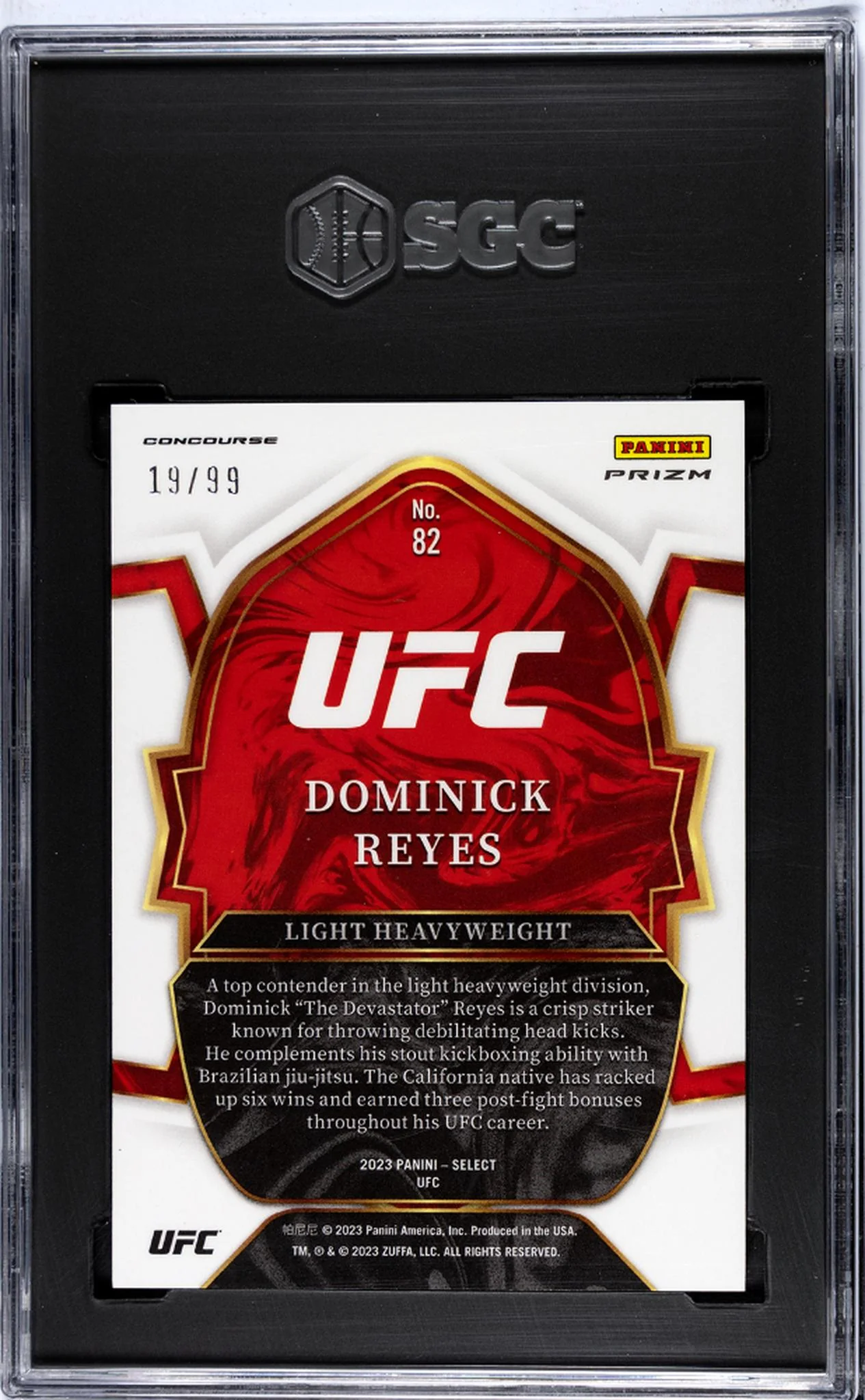 2023 Panini Select Red Disco Prizm Dominick Reyes #82 /99 SGC 9.5 - Image 2