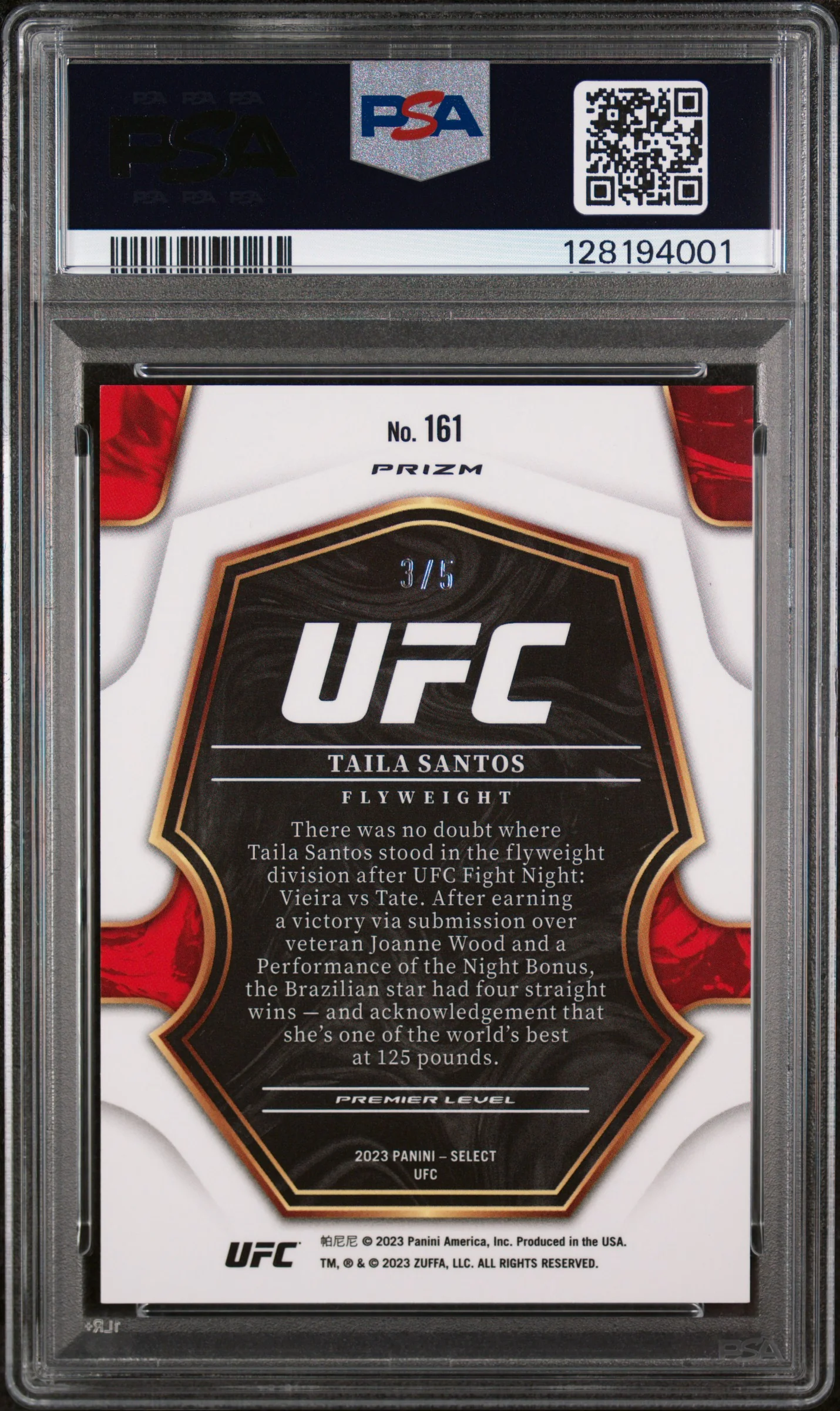2023 Panini Select UFC Green Taila Santos #161 /5 PSA 9 - Image 2