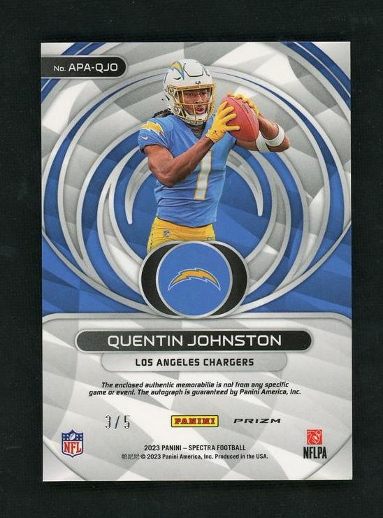 2023 Panini Spectra Aspiring Quentin Johnston #APA-QJO RC RPA Prizm /5 - Image 2