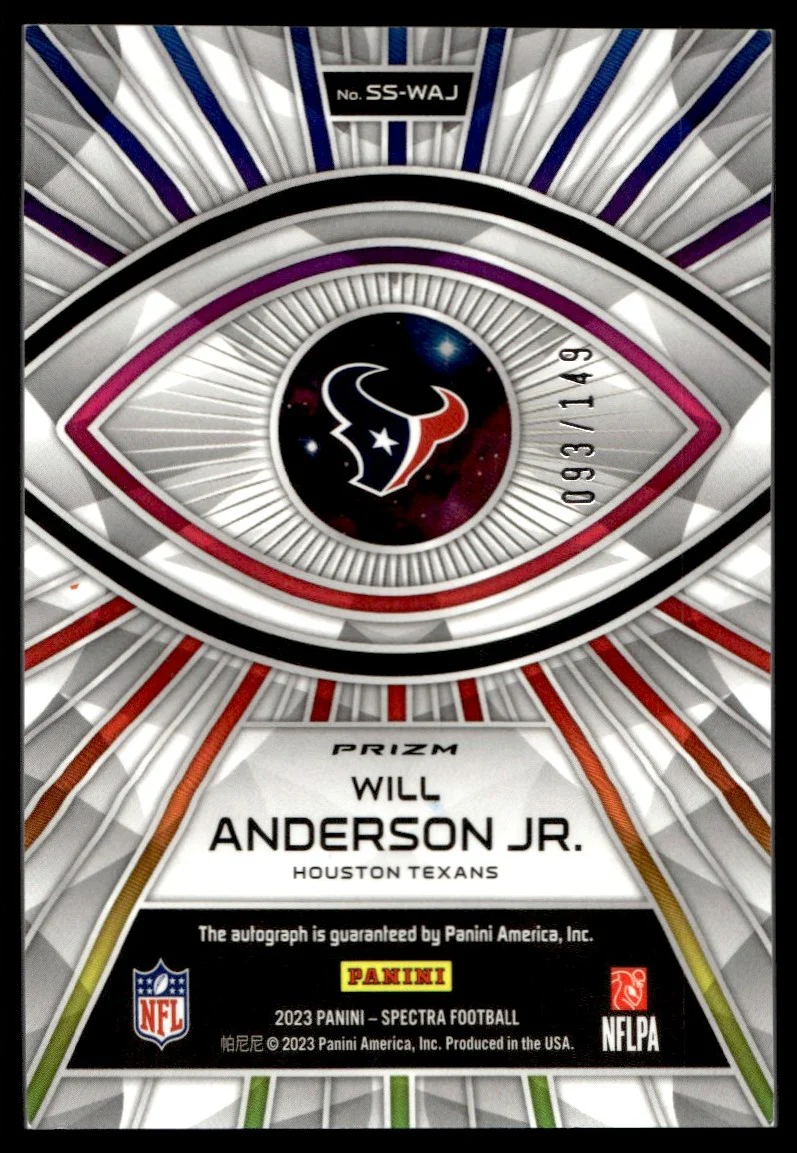 2023 Panini Spectra SS-WAJ Will Anderson Jr. Spectral Prizm /149 Houston Texans Auto - Image 2