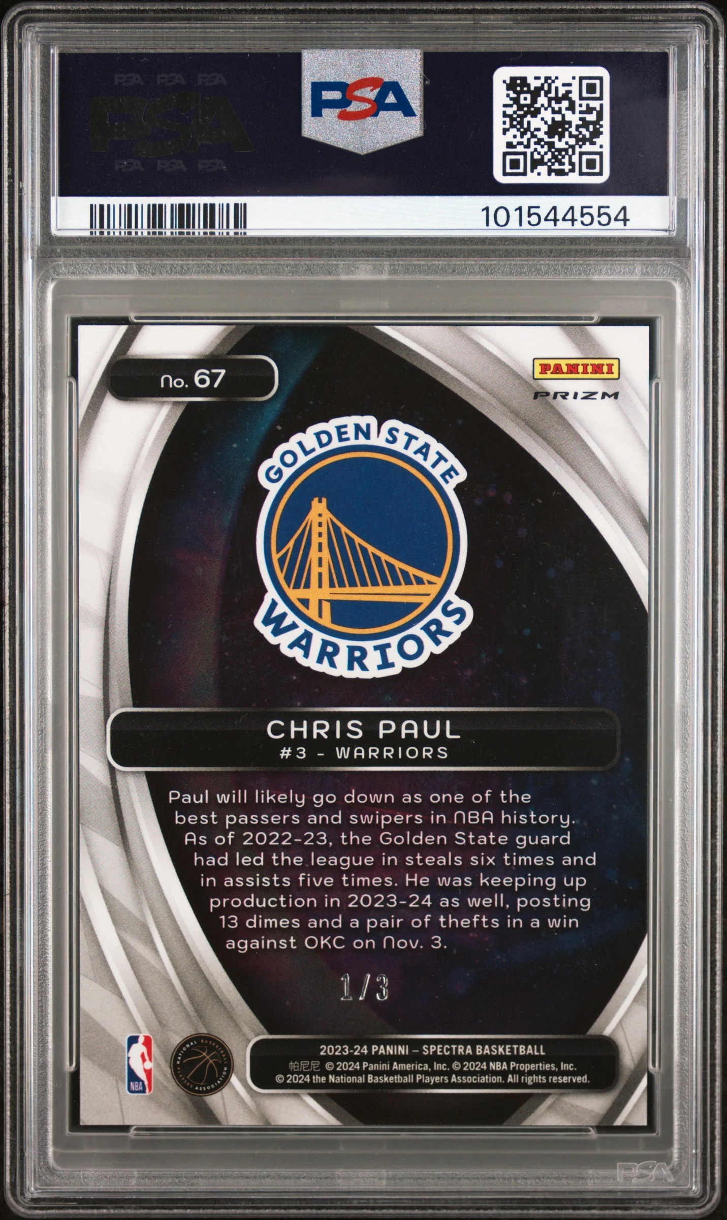 2023 Panini Spectra Titan Gold Scope Fotl Chris Paul #67 /3 PSA 10 - Image 2