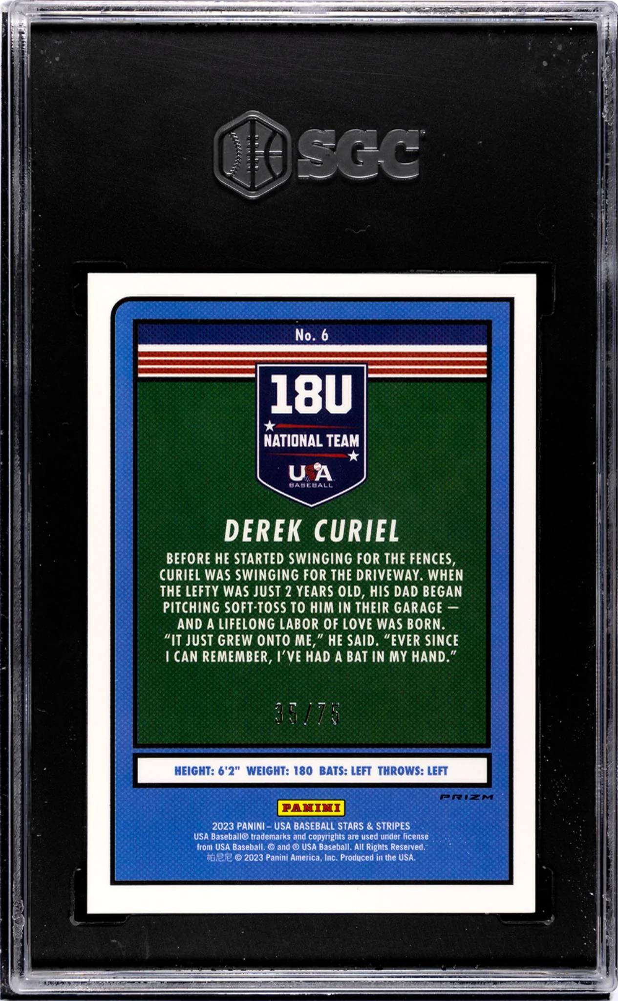 2023 Panini Stars & Stripes Blue Prizm Derek Curiel #6 /75 SGC 9.5 - Image 2