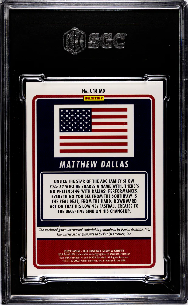 2023 Panini Stars & Stripes #U18-MD Matthew Dallas U-18 World Cup Mat. Auto. /72 SGC 10 - Image 2