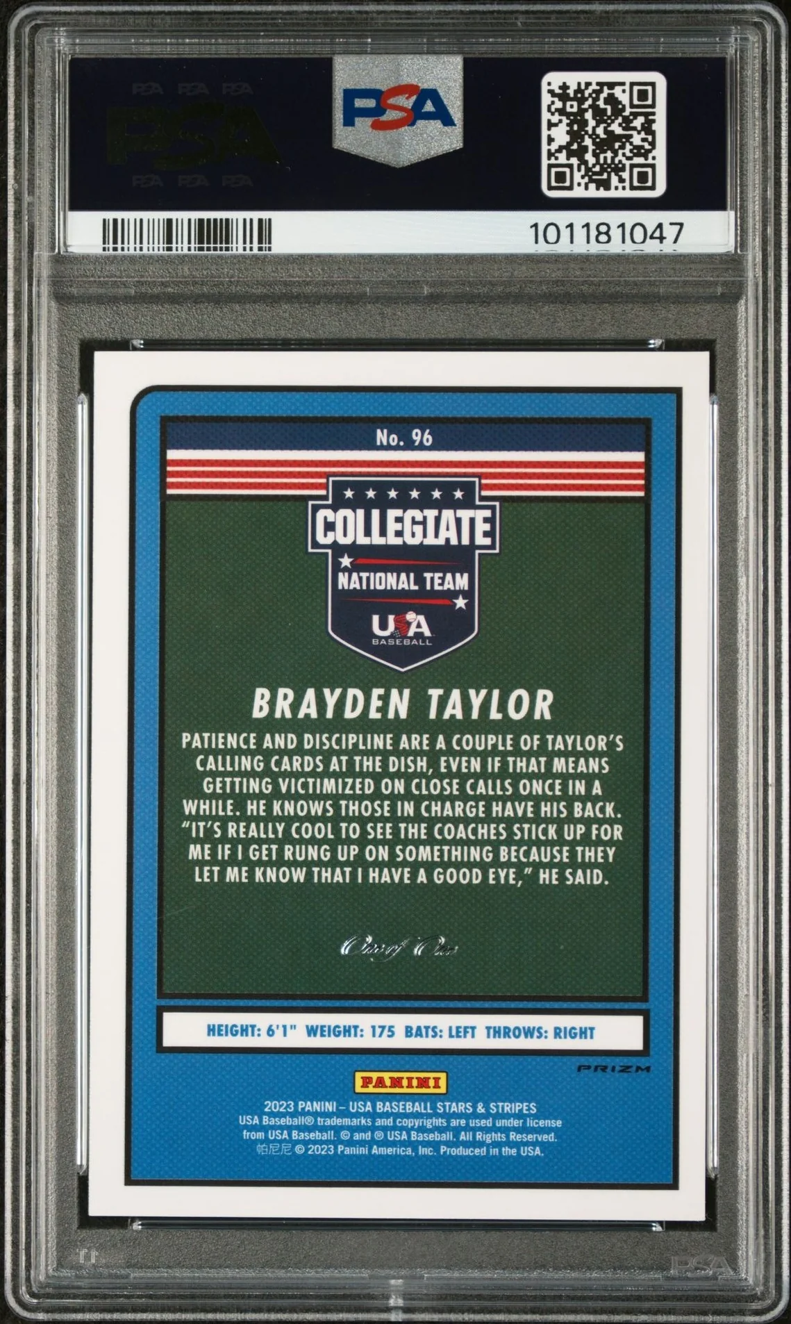 2023 Panini Stars & Stripes Gold Vinyl Brayden Taylor #96 /1 PSA 8 - Image 2