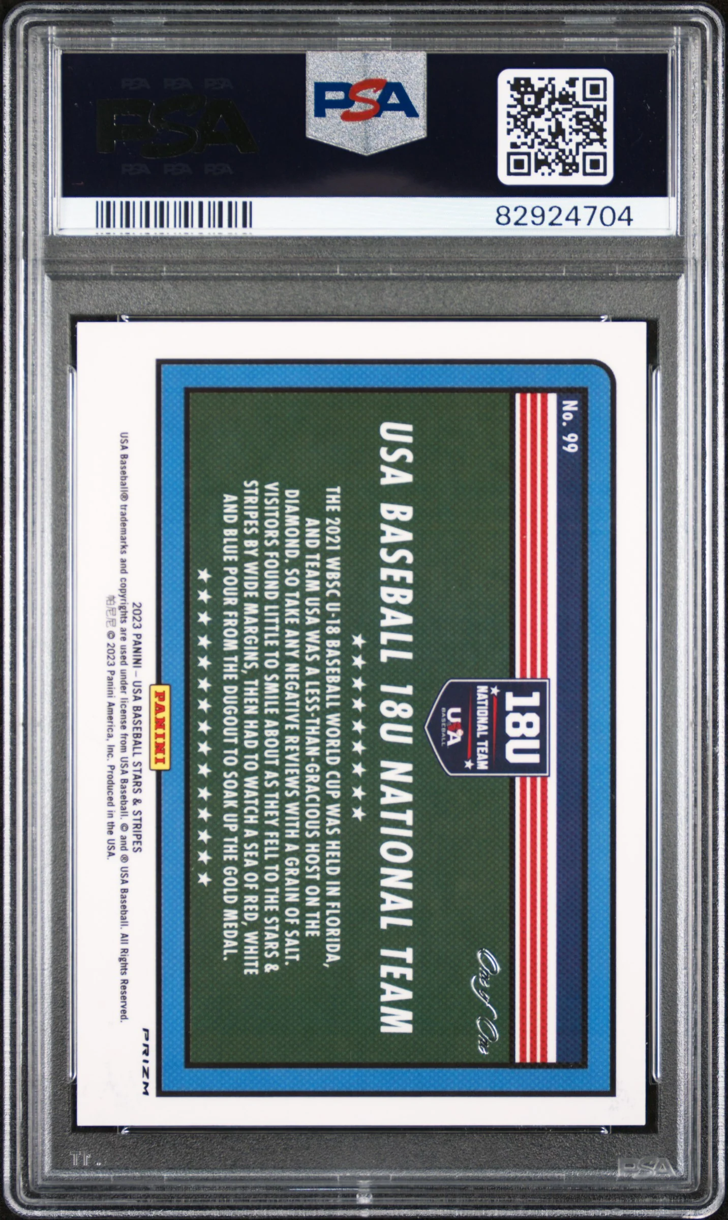 2023 Panini Stars & Stripes Gold Vinyl 18U National Team #99 1/1 PSA 9 - Image 2