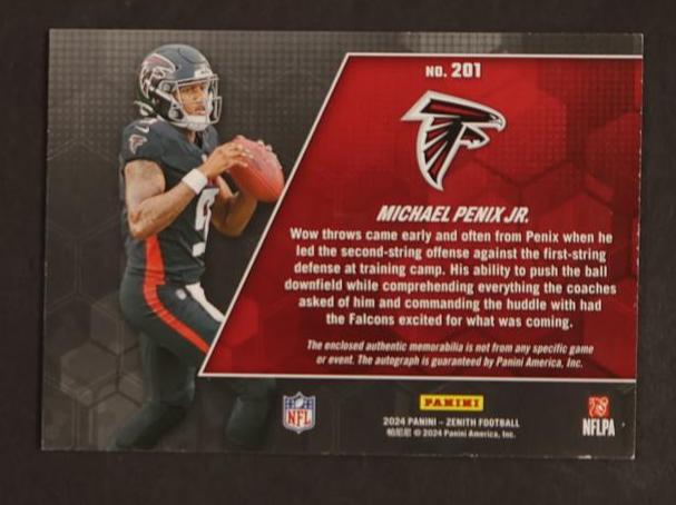 2023 Panini Zenith 201 Michael Penix Jr. Rookie /10 Atlanta Falcons Auto - Image 2
