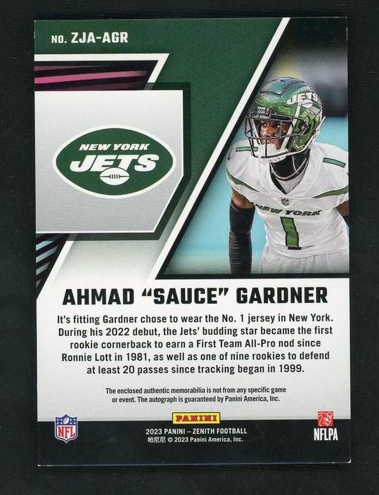 2023 Panini Zenith Z-Jersey Ahmad Sauce Gardner #ZJA-AGR Patch Auto /149 - Image 2