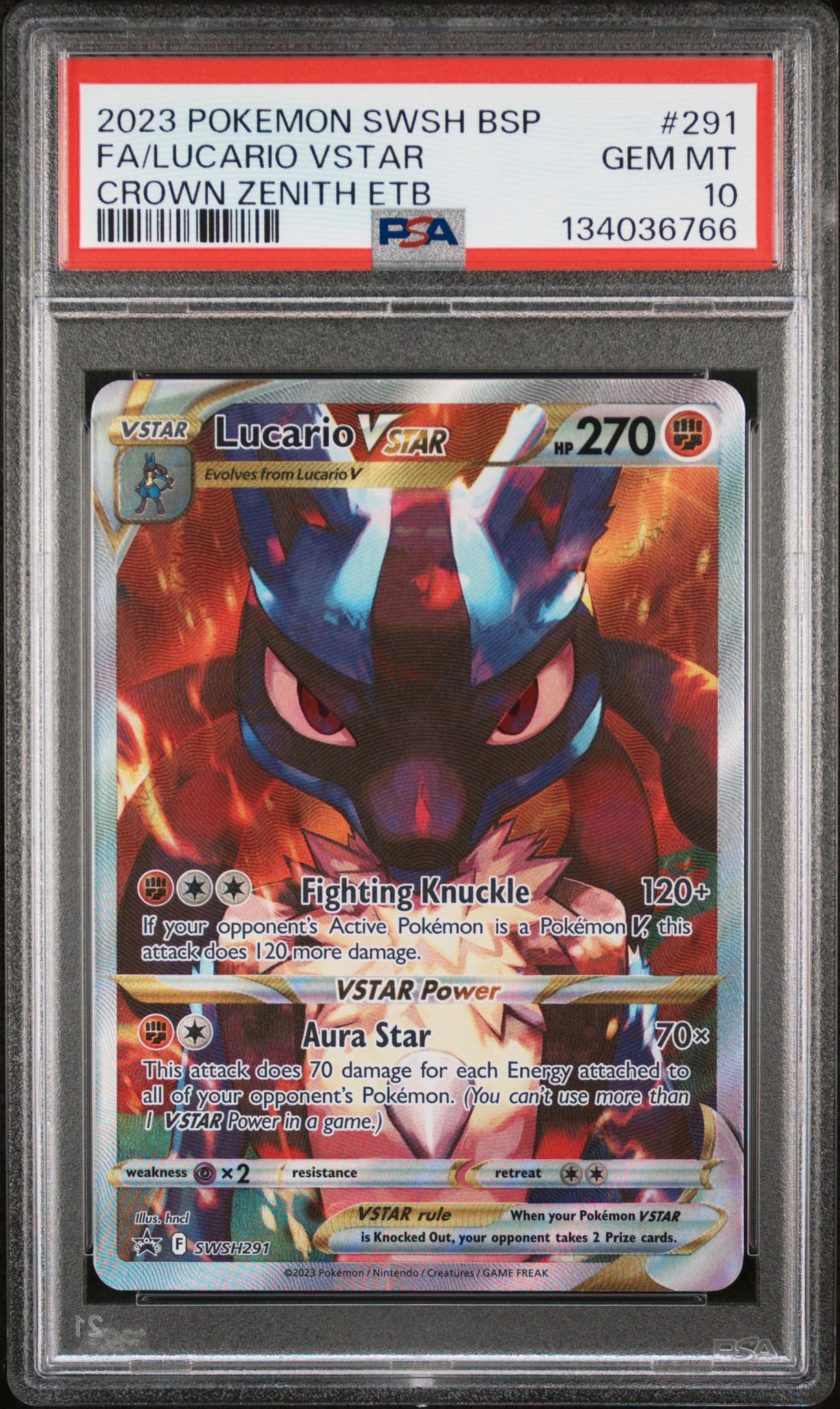 2023 Pokemon Sword and Shield Black Star Promo Crown Zenith Elite Trainer Box Lucario Vstar #SWSH291 PSA 10