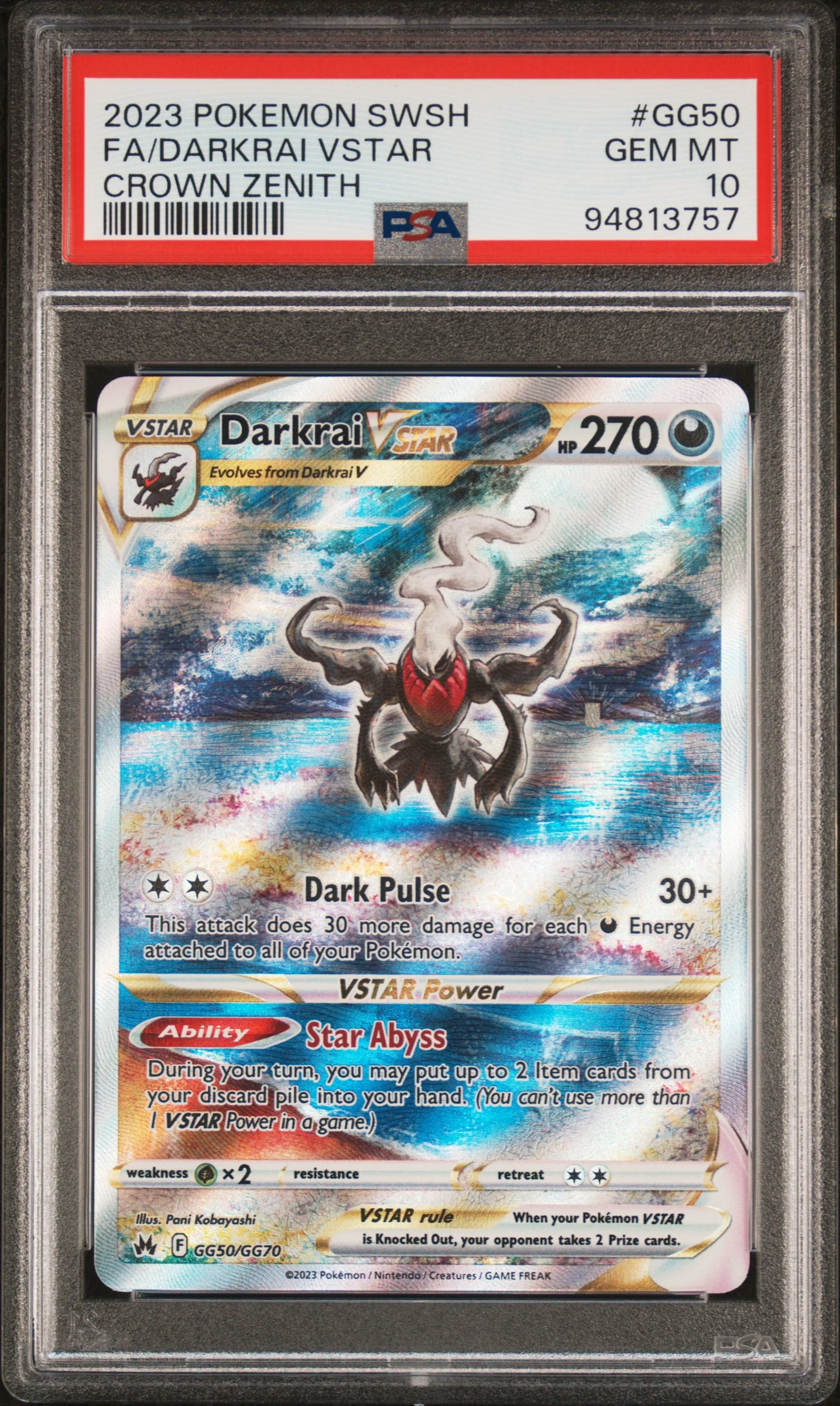 2023 Pokemon Sword and Shield Crown Zenith Galarian Gallery Darkrai Vstar #GG50 PSA 10