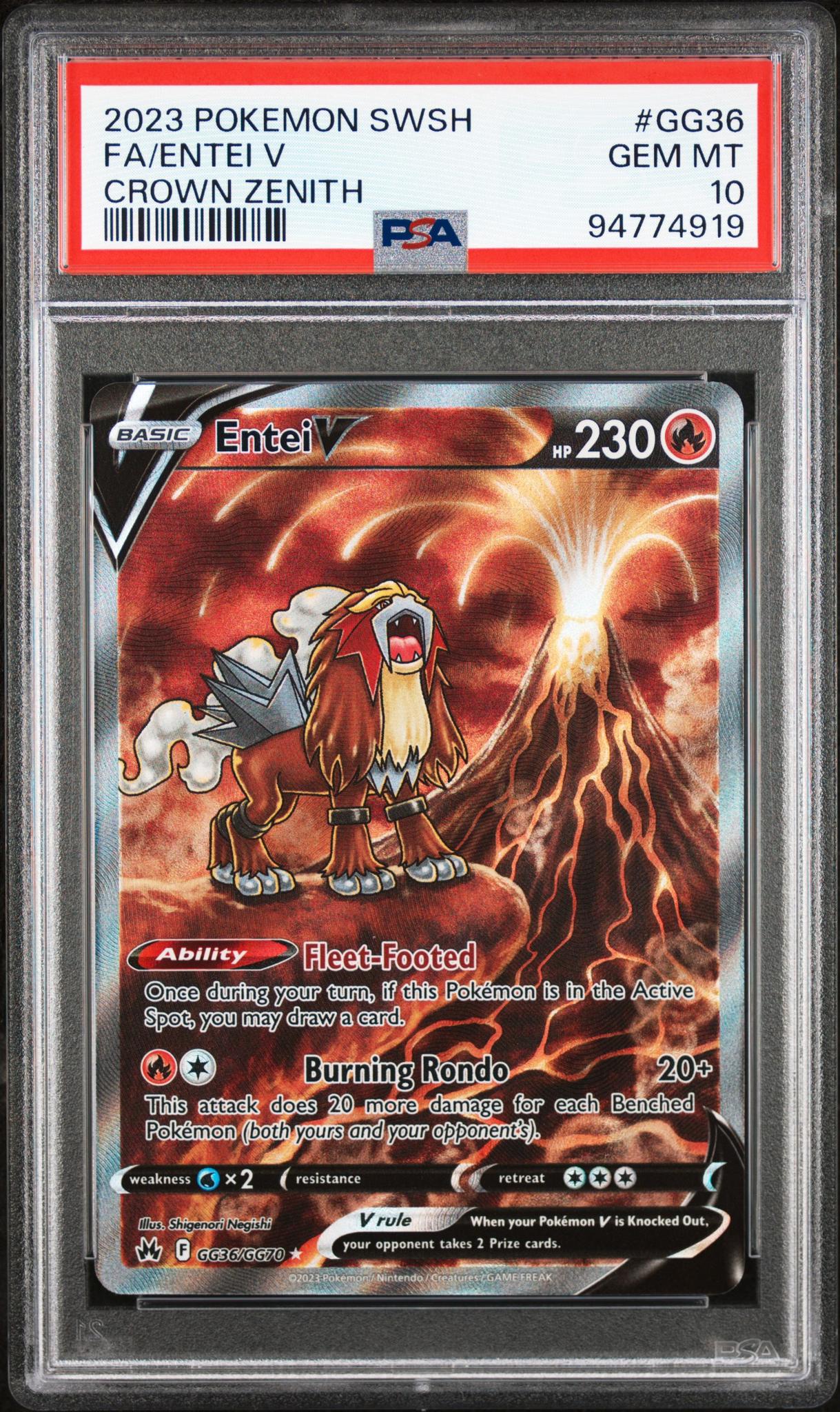 2023 Pokemon Sword and Shield Crown Zenith Galarian Gallery Entei V #GG36 PSA 10