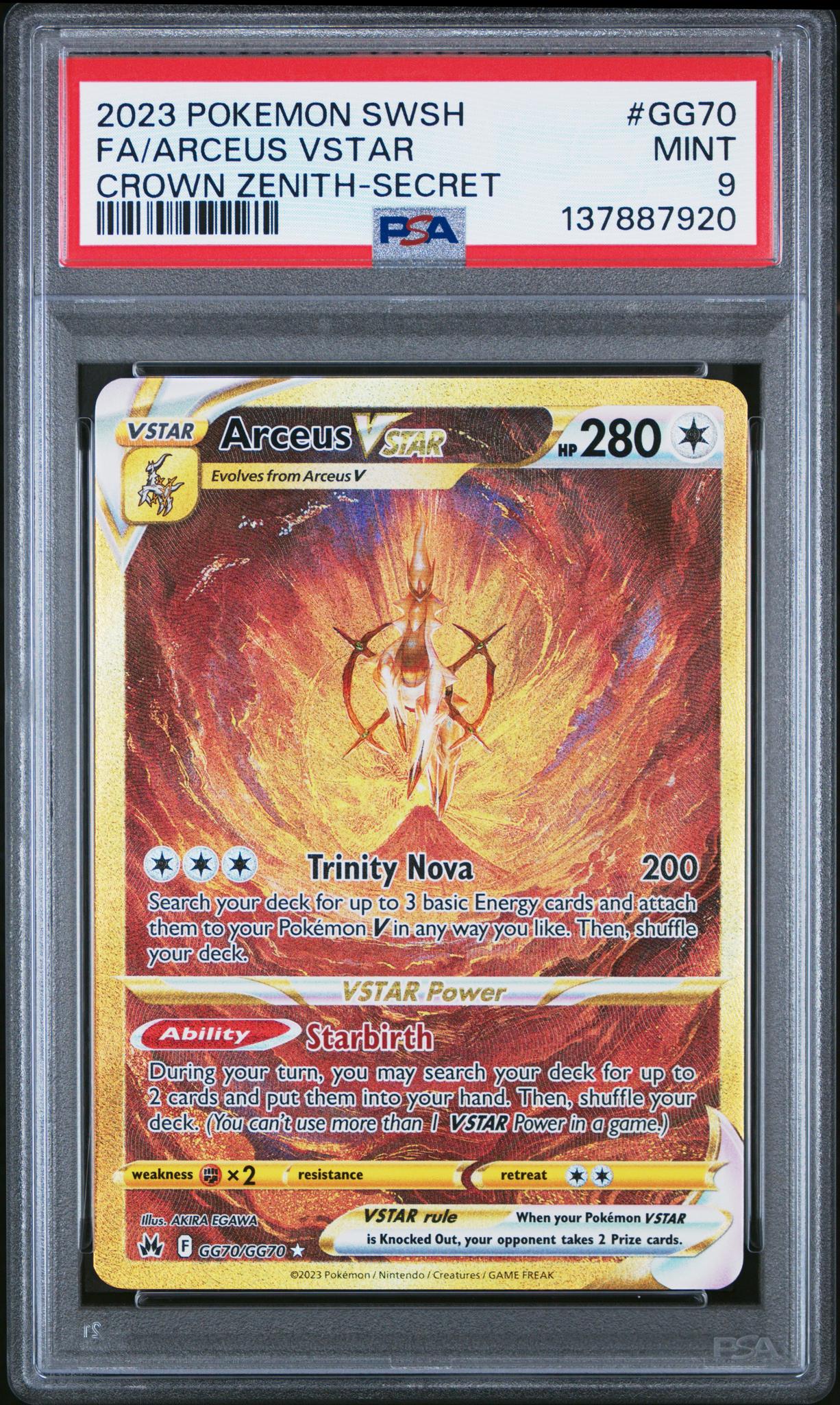2023 Pokemon Sword and Shield Crown Zenith Galarian Gallery Secret Rare Arceus Vstar #GG70 PSA 9