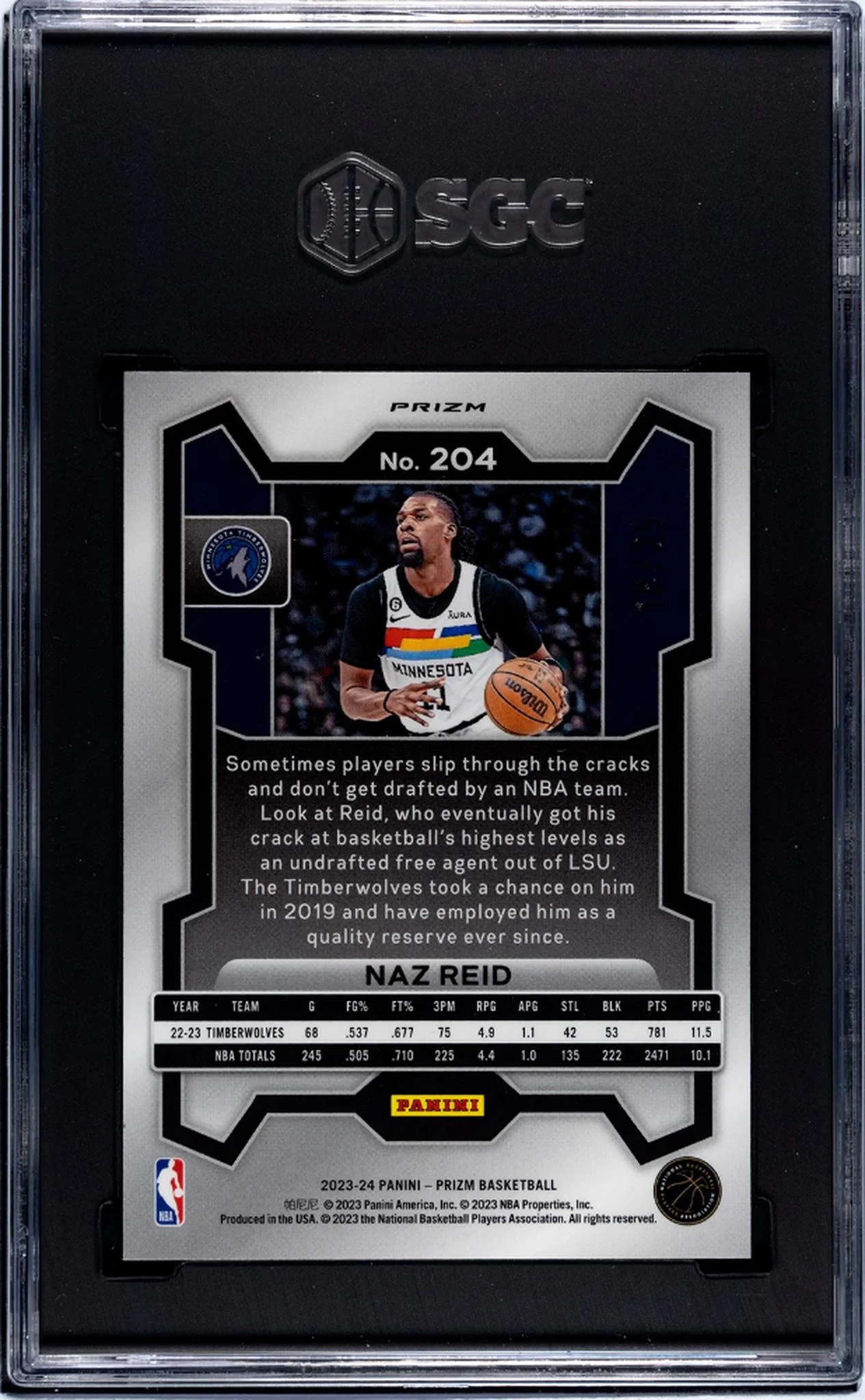 2023 Prizm #204 Naz Reid Green Pulsar Prizm /25 SGC 10 - Image 2