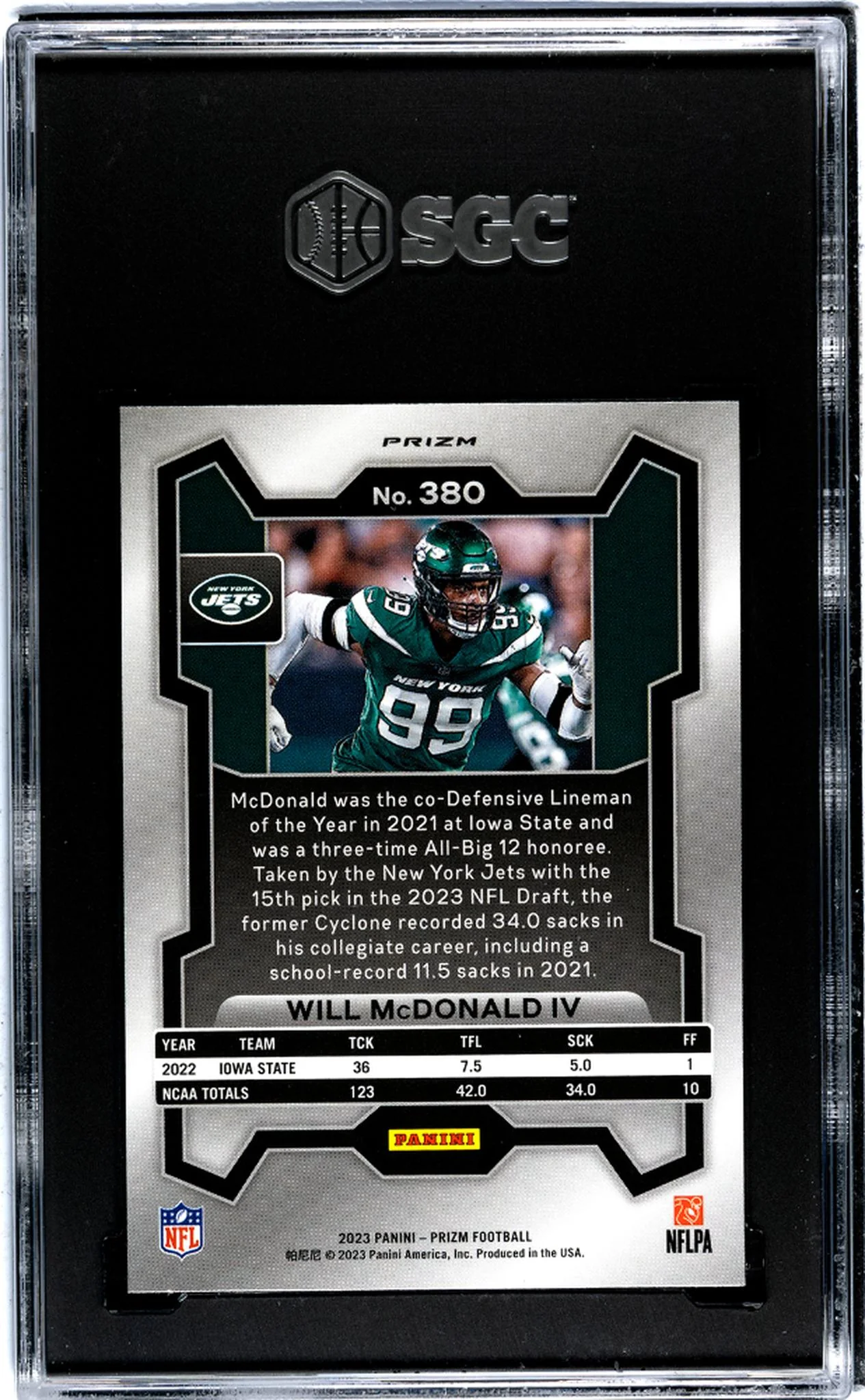 2023 Prizm #380 Will McDonald IV Silver Prizm SGC 10 - Image 2