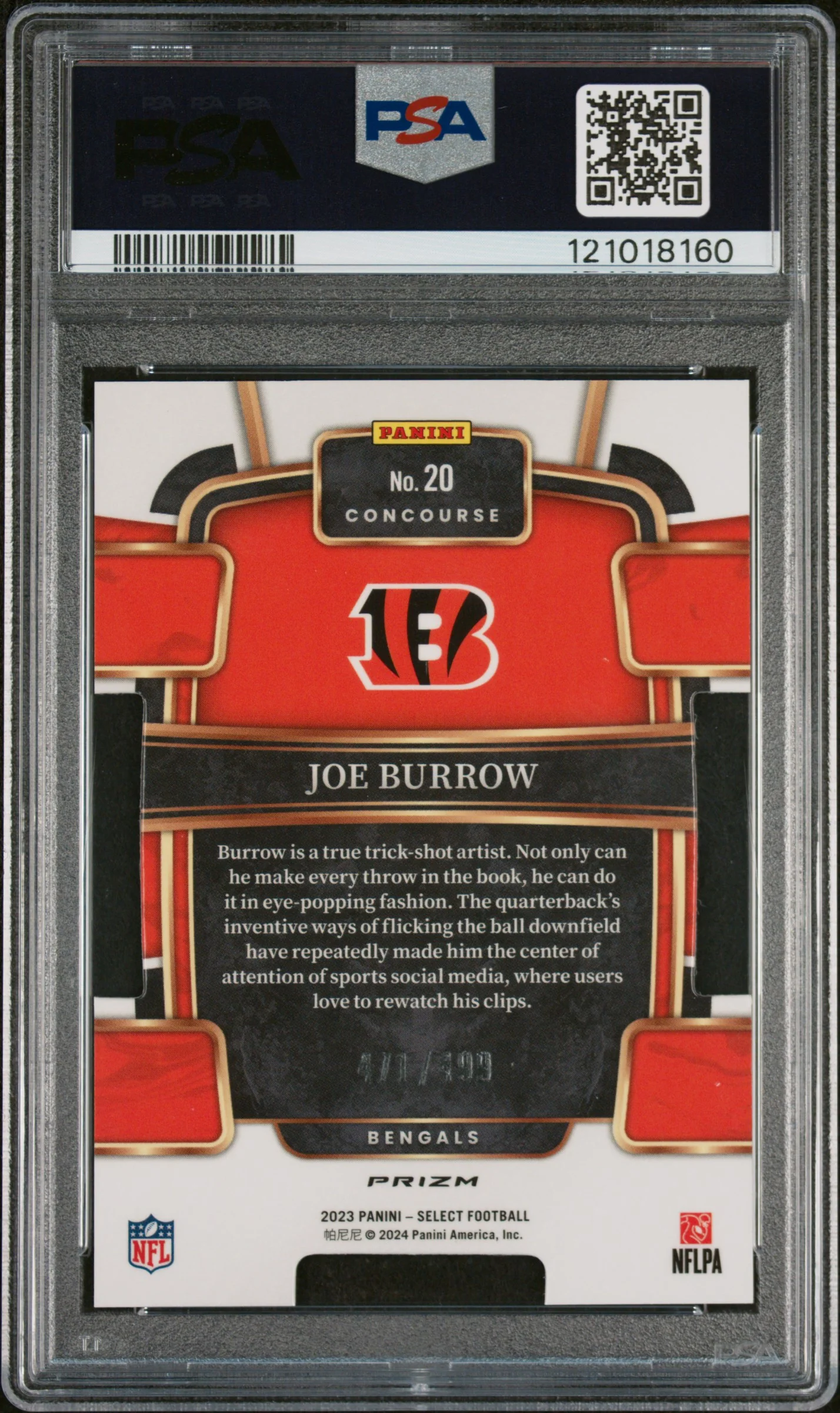 2023 Prizm Orange Die Cut Joe Burrow #20 /499 PSA 9 - Image 2