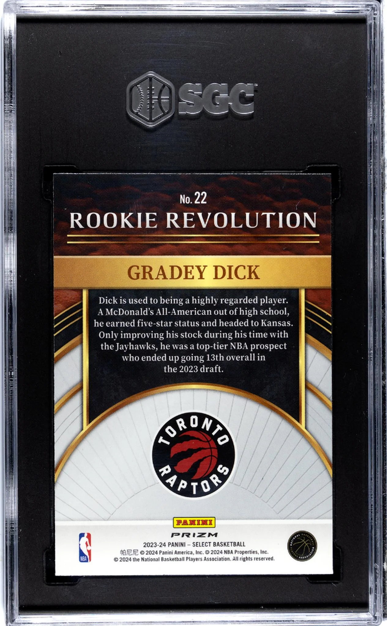 2023 Select #22 Gradey Dick Rookie Revolution SGC 10 - Image 2