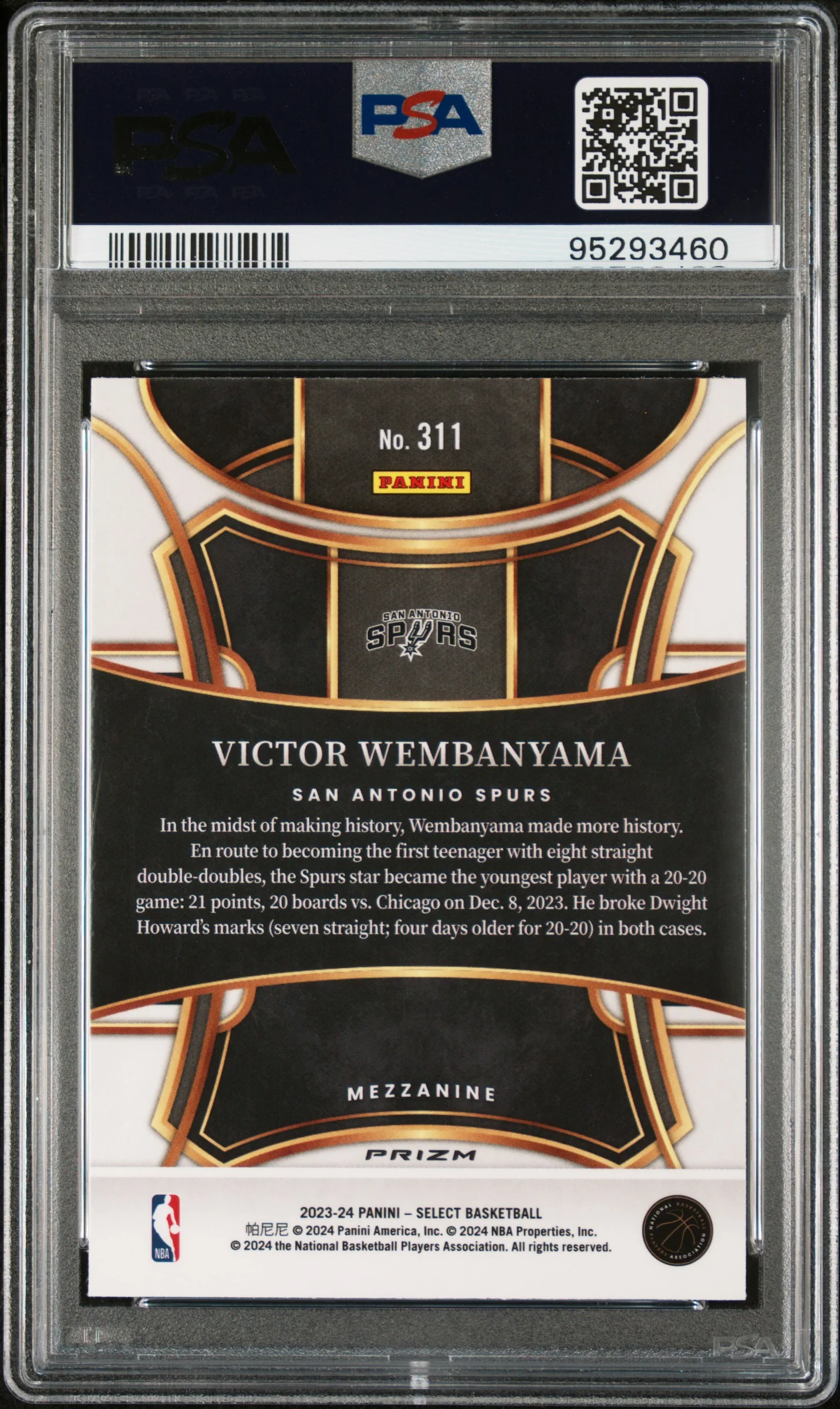 2023 Select Prizms Orange Flash Victor Wembanyama #311 PSA 10 - Image 2