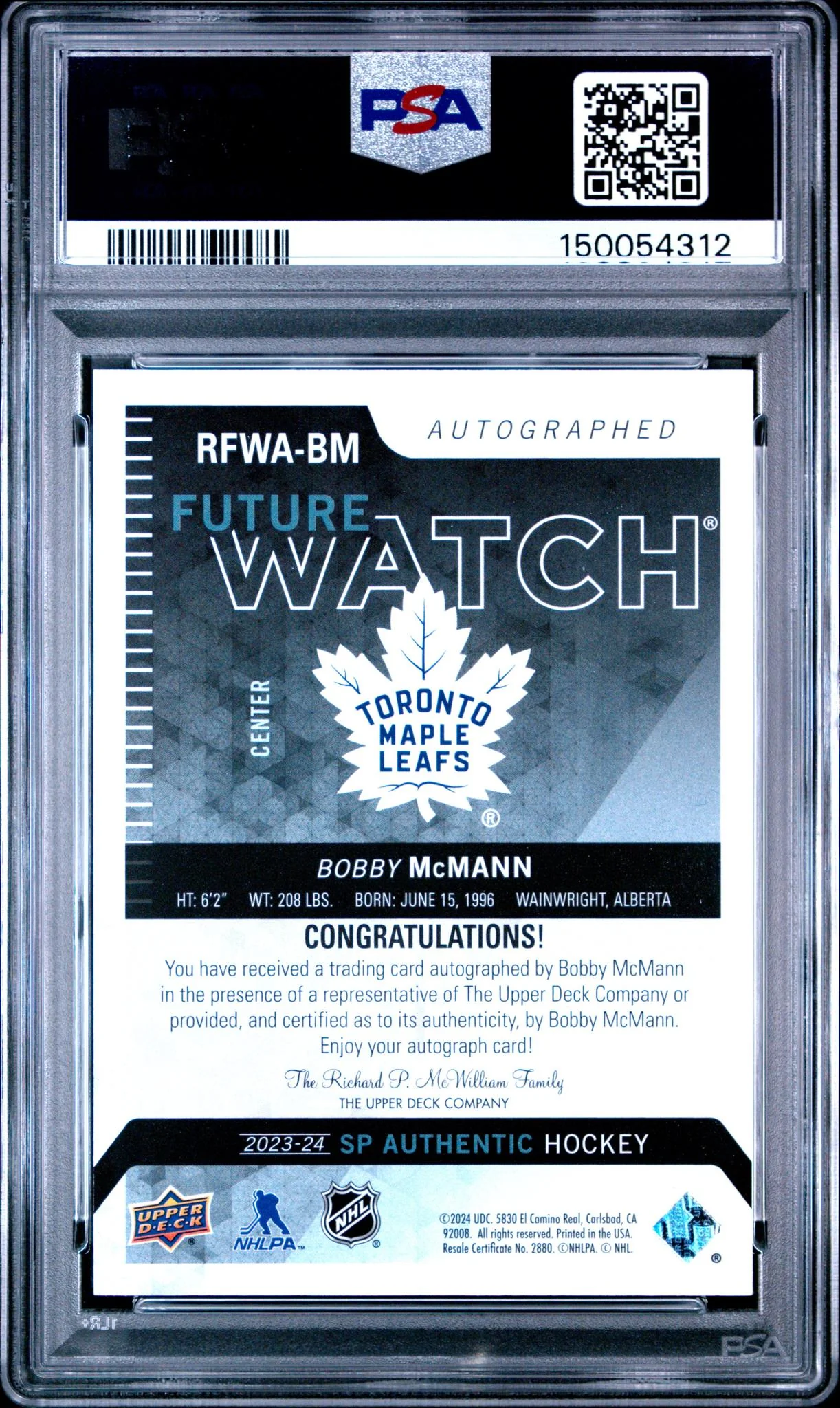2023 SP Authentic 2013-14 Retro Autograph Future Watch 2013 Retro Au Future Watch Bobby Mcmann #RFWABM /699 PSA 10 - Image 2