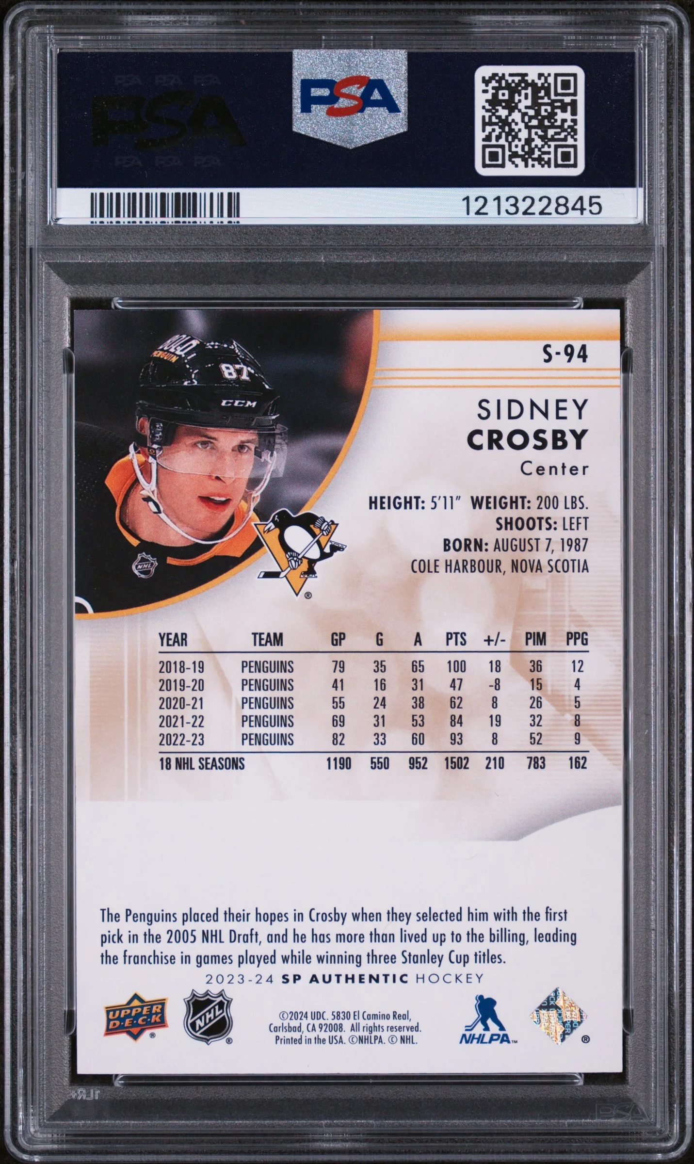 2023 SP Authentic Spectrum Fx Gold Sidney Crosby #S94 /50 PSA 10 - Image 2