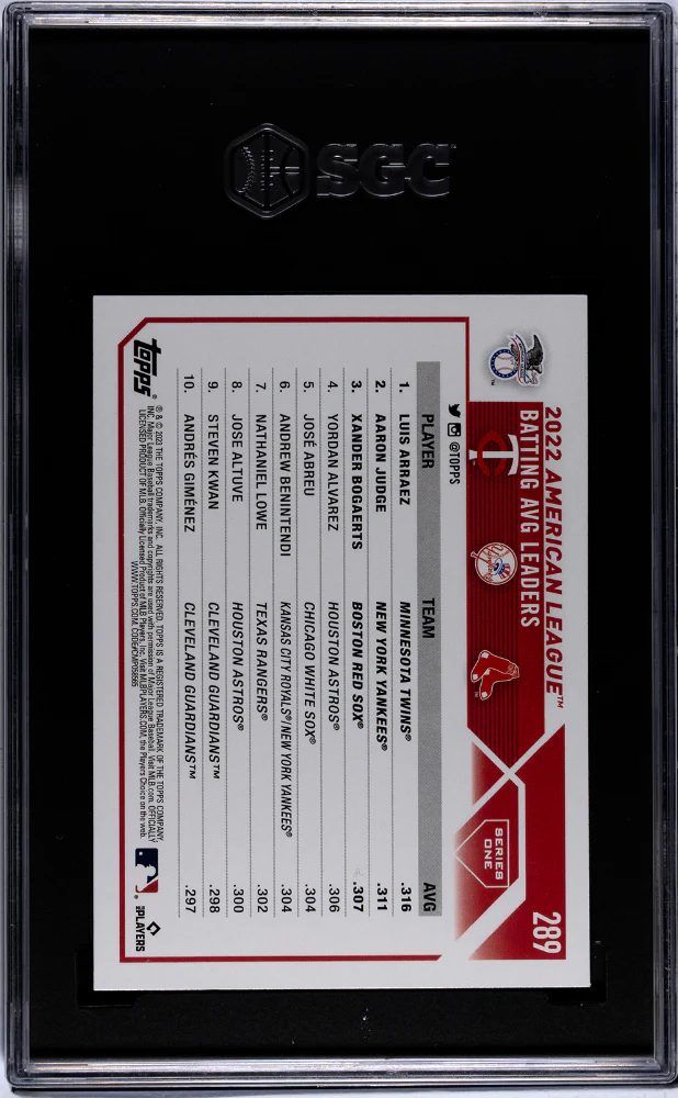 2023 Topps #289 Judge/Arraez/Bogaerts Lg. Leaders SGC 10 - Image 2