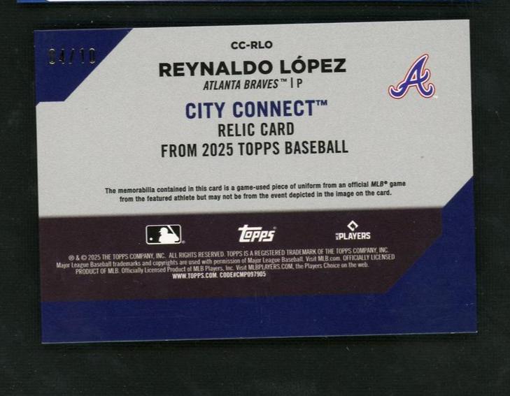 2023 Topps Baseball #CC-RLO Reynaldo Lopez City Connect /10 Jersey - Image 2