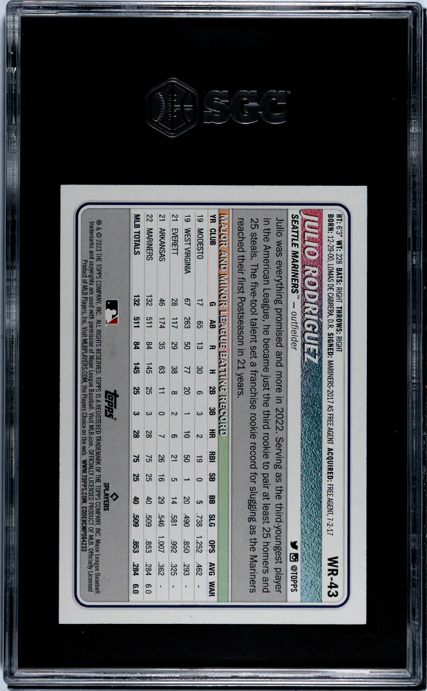2023 Topps Big League #WR-43 Julio Rodríguez Wrapper Redemption /75 SGC 9 - Image 2