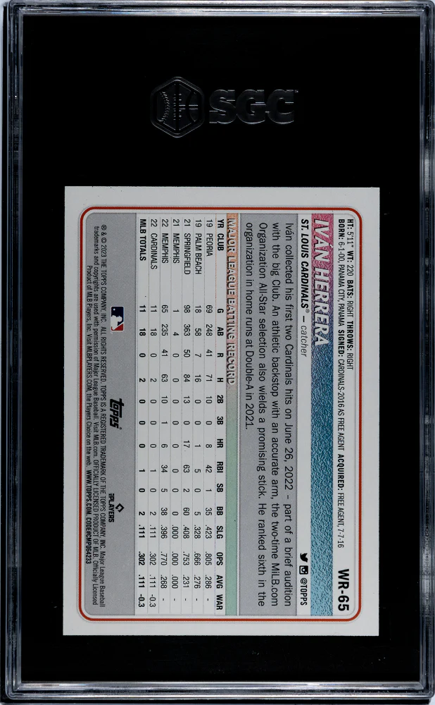 2023 Topps Big League #WR-65 Ivan Herrera Wrapper Redemption /199 SGC 9 - Image 2