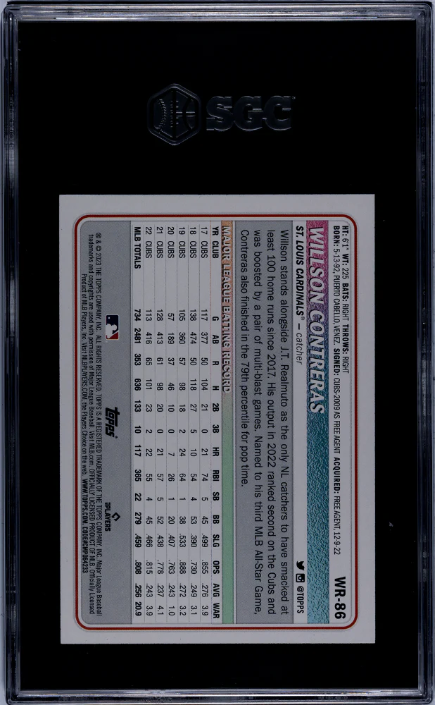 2023 Topps Big League #WR-86 Willson Contreras Wrapper Redemption /199 SGC 9 - Image 2