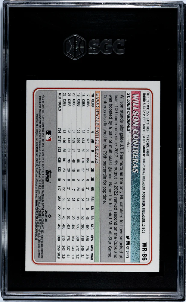 2023 Topps Big League #WR-86 Willson Contreras Wrapper Redemption /75 SGC 7 - Image 2