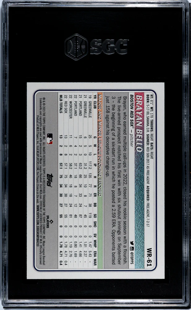 2023 Topps Big League Wrapper Red. Green Foil Brayan Bello #WR-61 RC /99 SGC 9.5 - Image 2