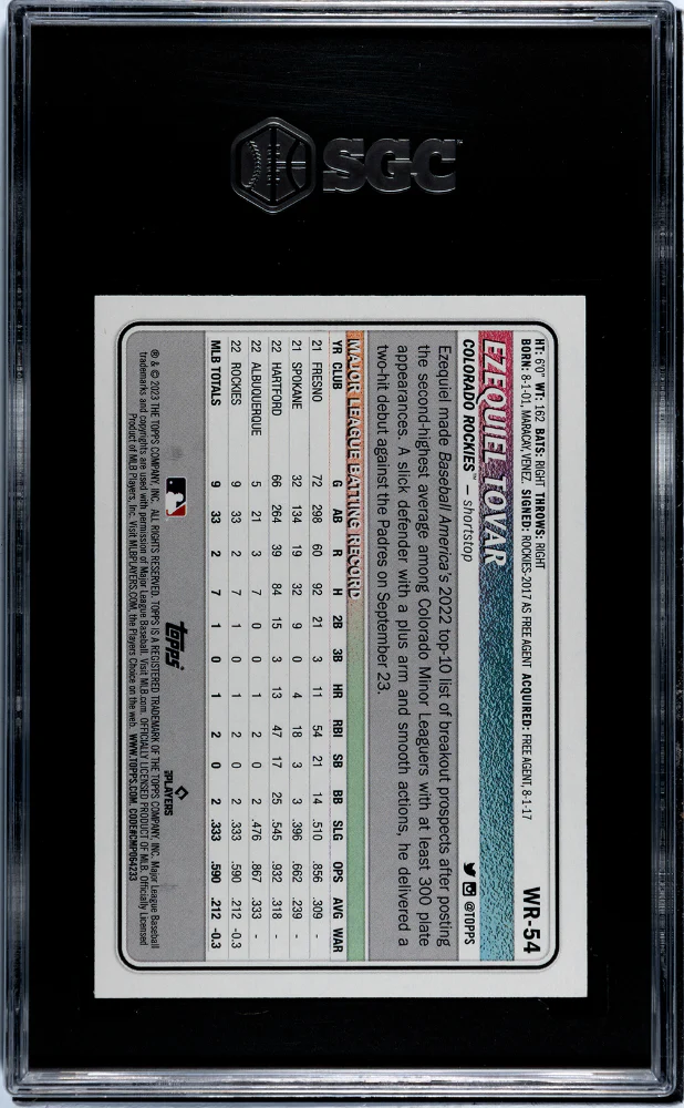 2023 Topps Big League Wrapper Redemption Ezequiel Tovar #WR-54 RC Green Foil /99 SGC 9.5 - Image 2