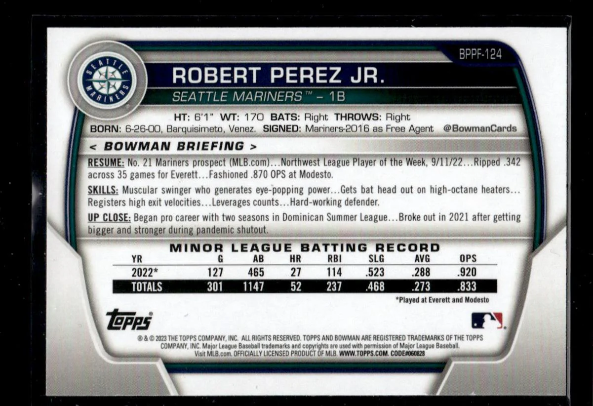 2023 Bowman #BPPF-124 Robert Perez Jr. Red 2/5 1st Edition - Image 2