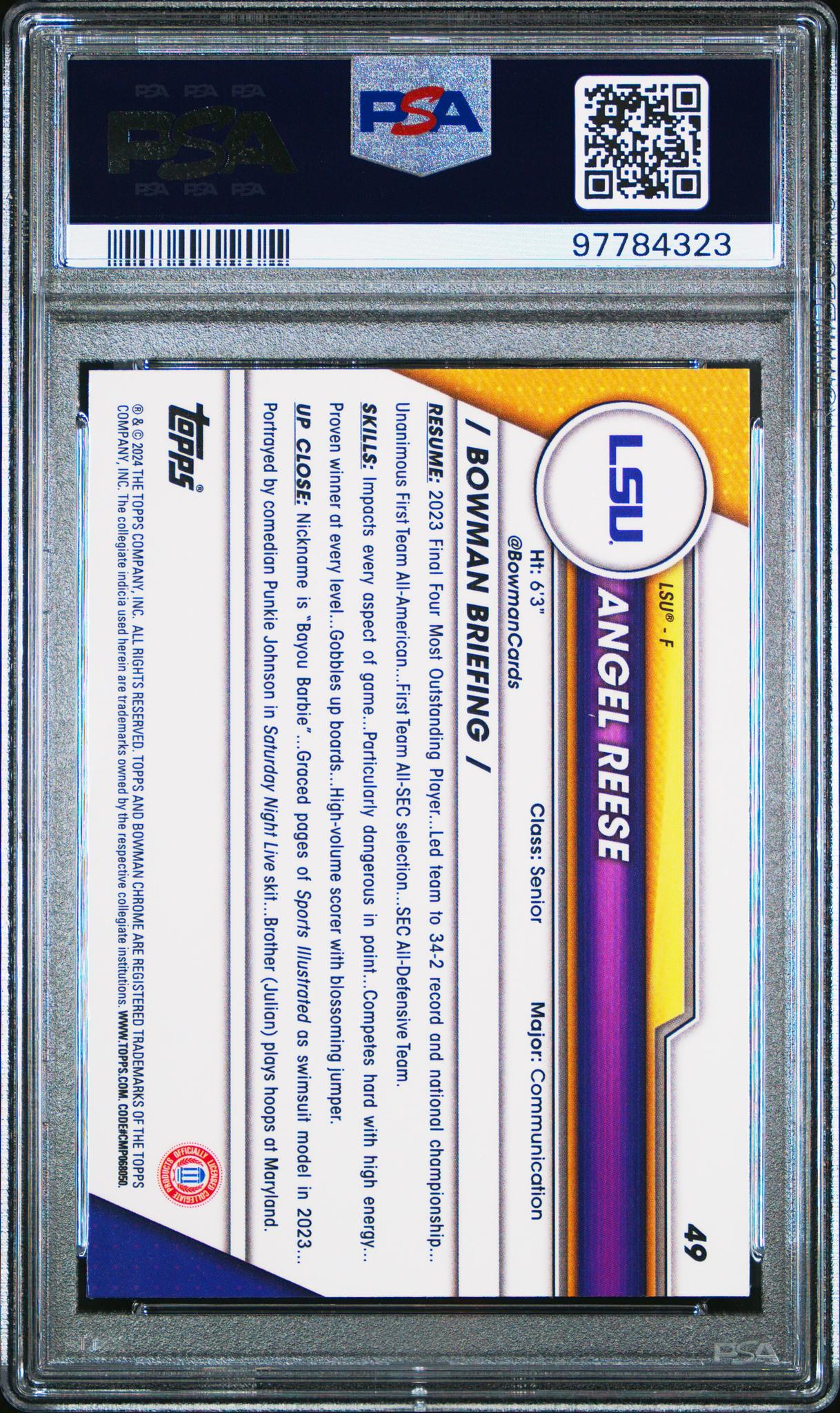 2023 Topps Bowman U Chrome Angel Reese #49 PSA 10 - Image 2