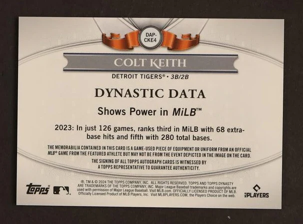 2023 Topps C. Keith Dynastic Data Rookie /5 Detroit Tigers Auto - Image 2