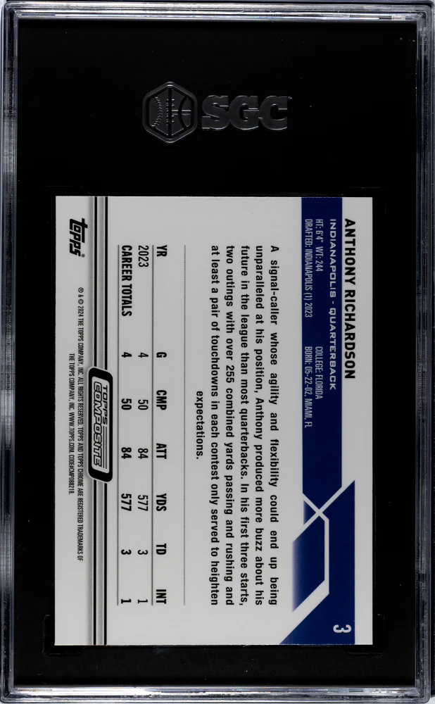 2023 Topps Chrome #3 Anthony Richardson Topps Composite SGC 8.5 - Image 2