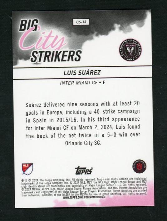 2023 Topps Chrome CS-19 Luis Suárez Big City Strikers Inter Miami CF - Image 2