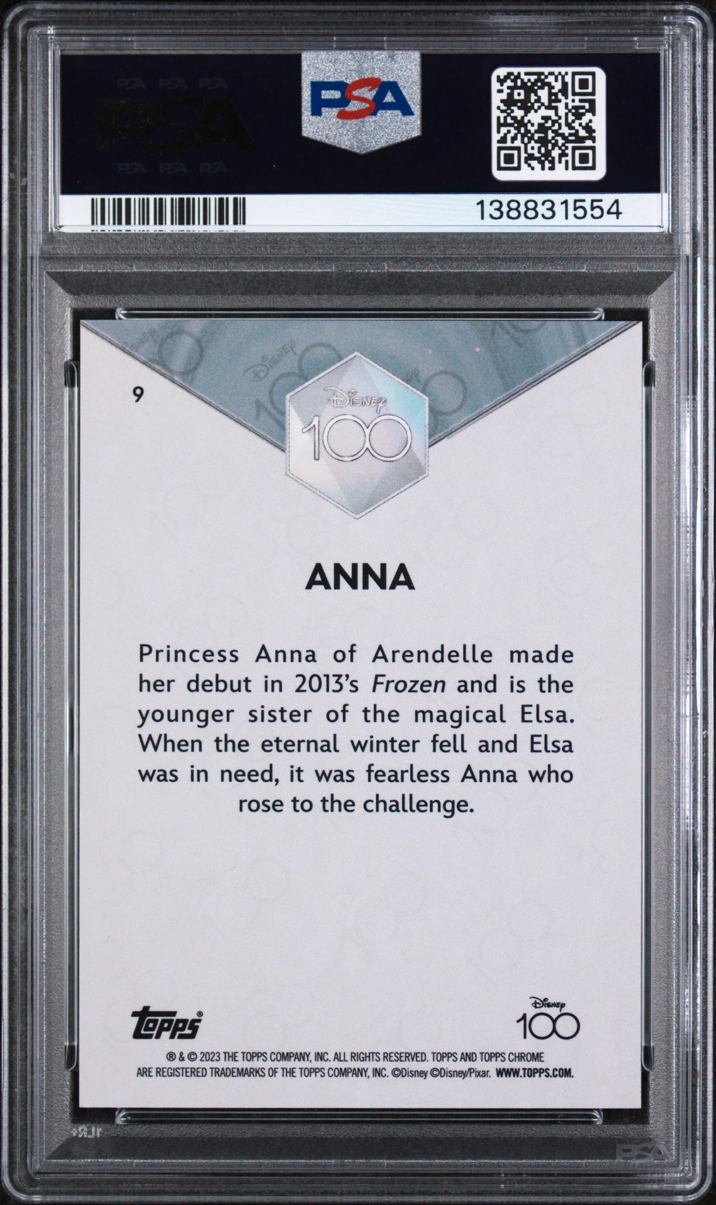 2023 Topps Chrome Disney100 Anna #9 PSA 10 - Image 2