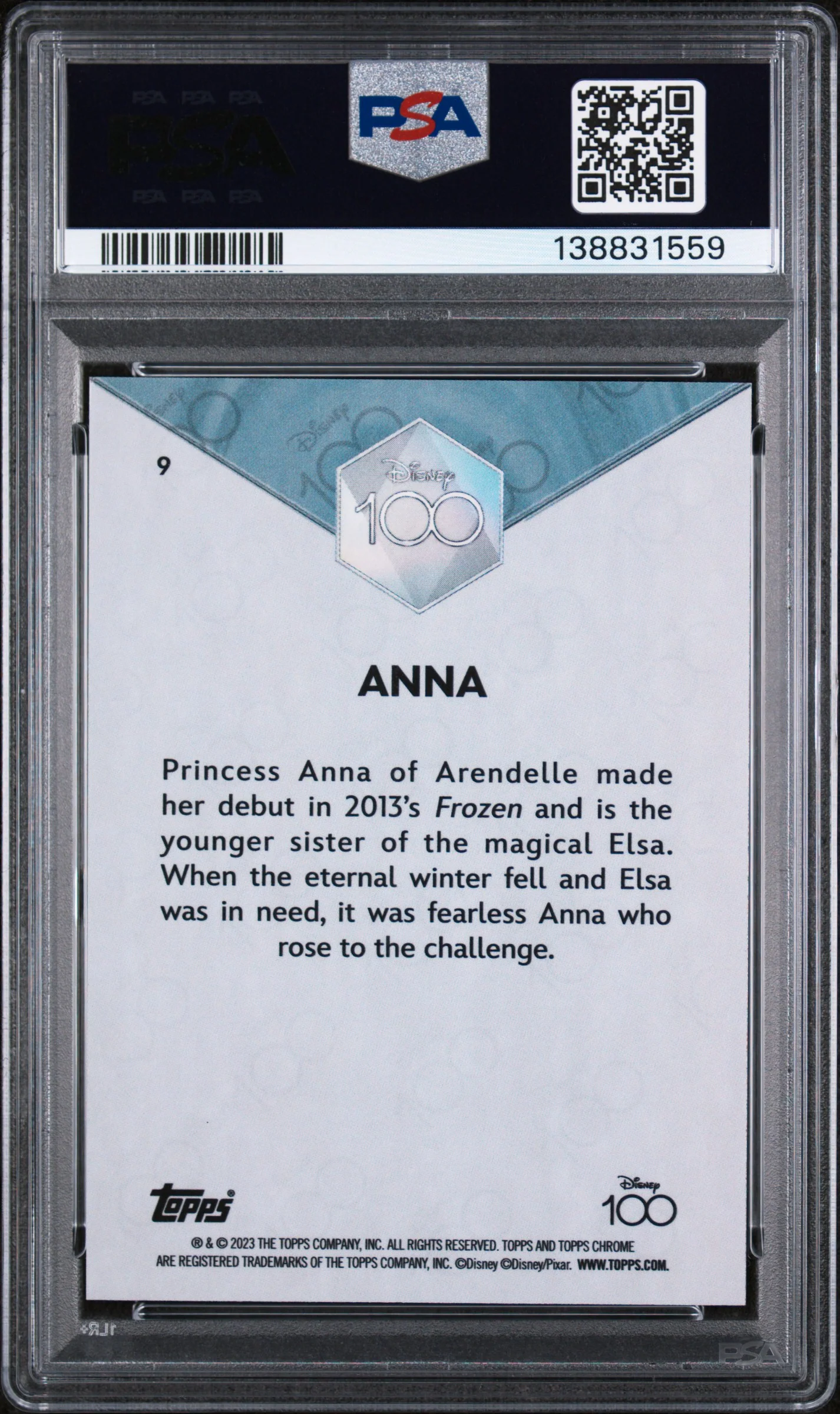 2023 Topps Chrome Disney100 Anna #9 PSA 9 - Image 2