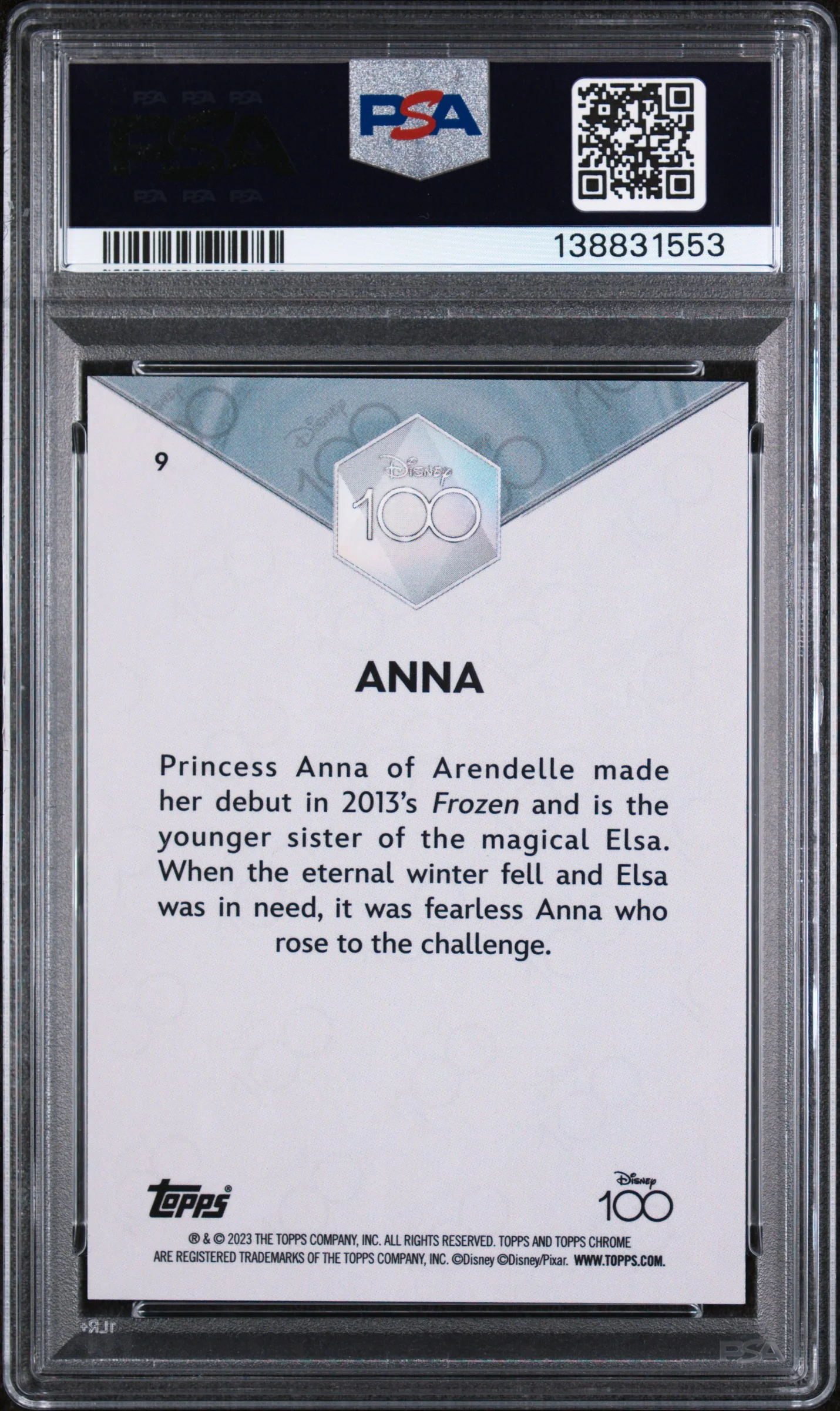 2023 Topps Chrome Disney100 Anna #9 PSA 9 - Image 2