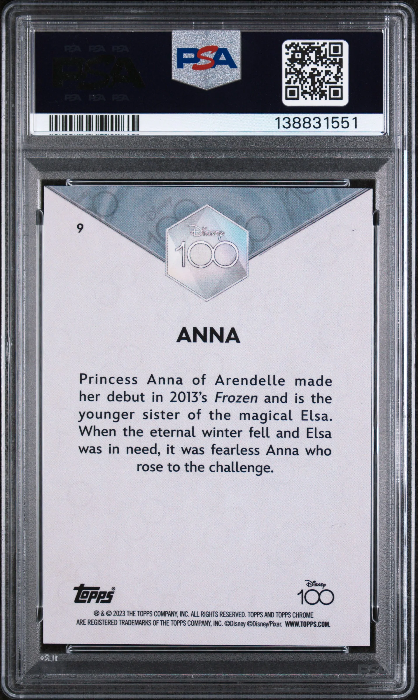 2023 Topps Chrome Disney100 Anna #9 PSA 10 - Image 2
