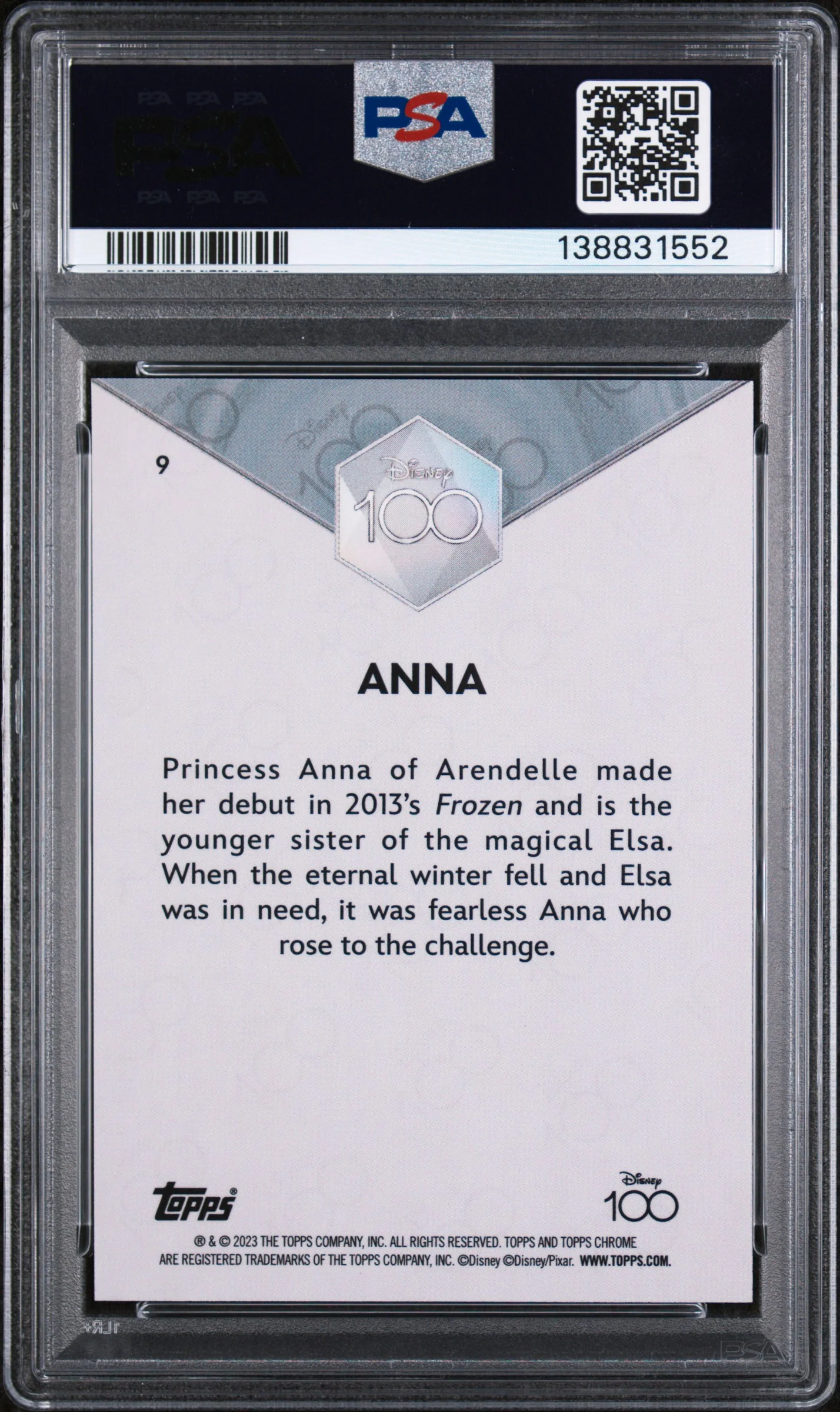 2023 Topps Chrome Disney100 Anna #9 PSA 10 - Image 2