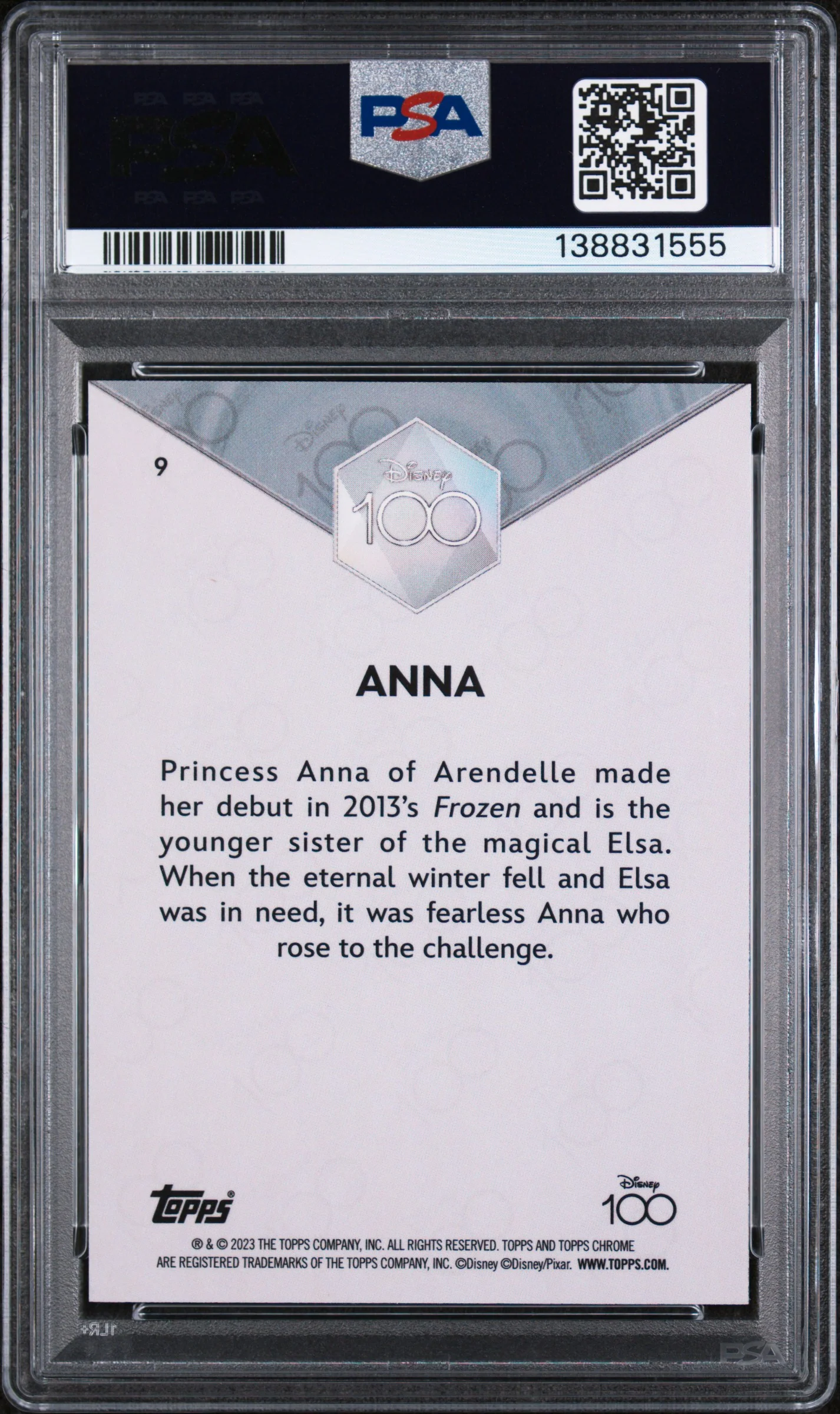 2023 Topps Chrome Disney100 Anna #9 PSA 10 - Image 2