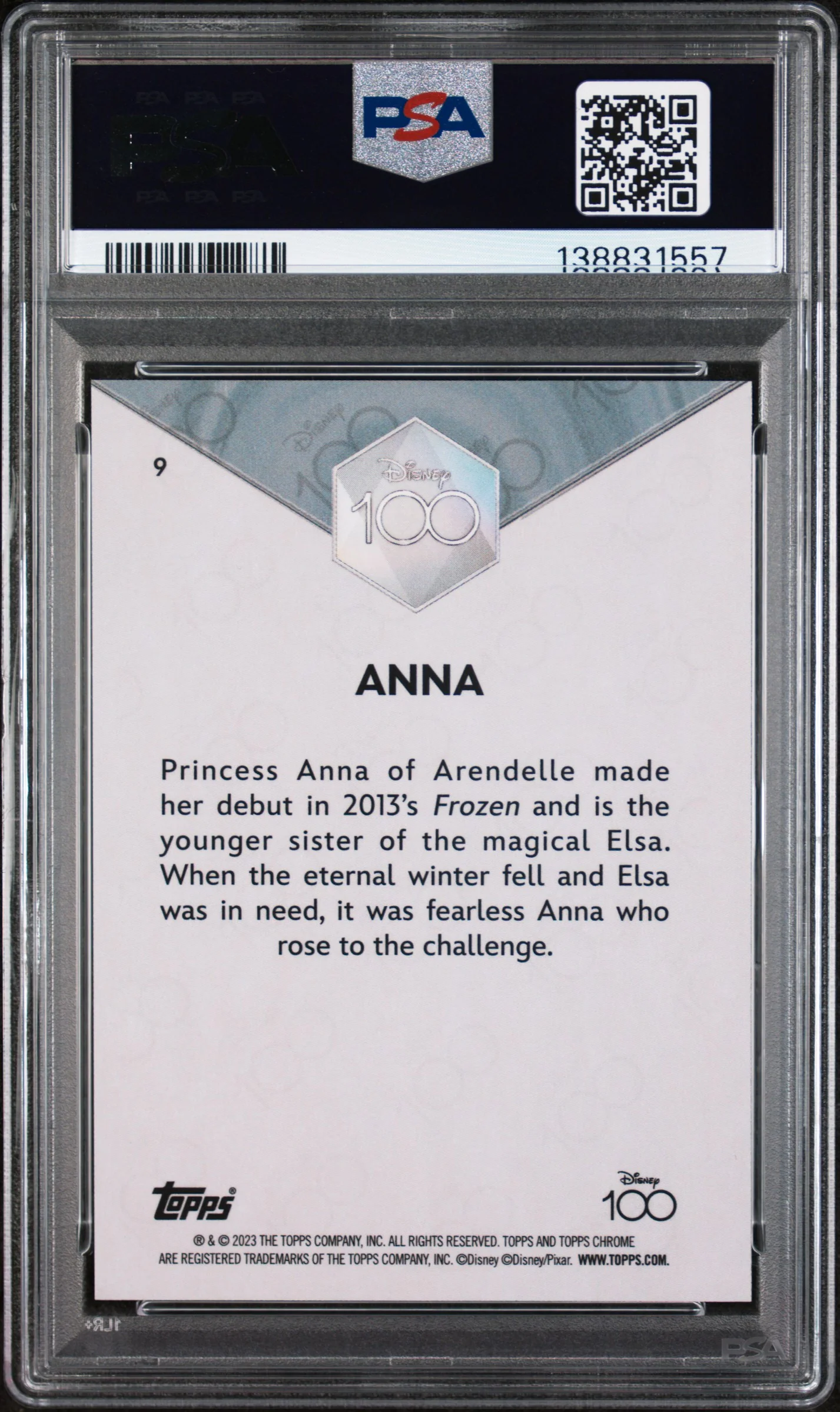 2023 Topps Chrome Disney100 Anna #9 PSA 9 - Image 2