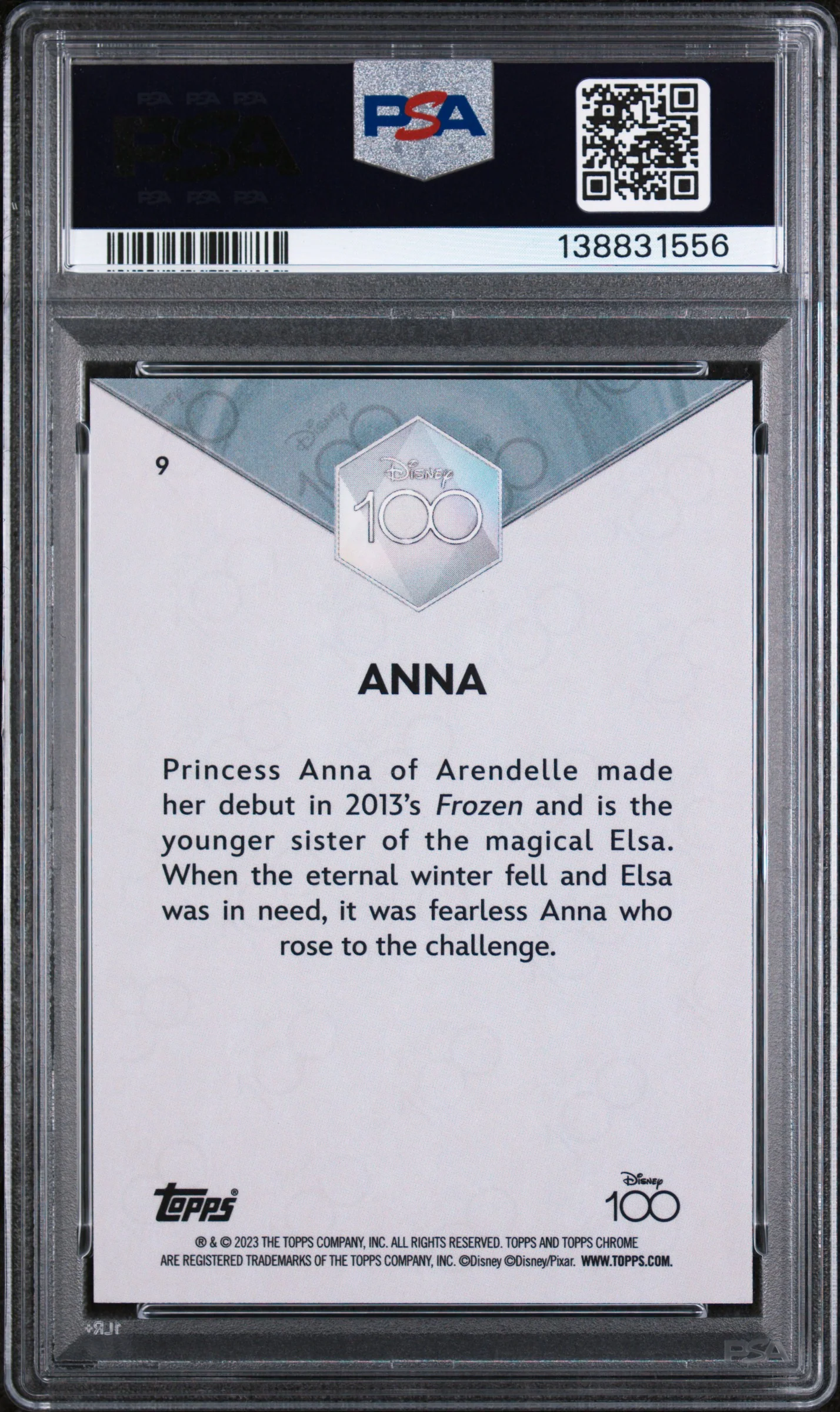 2023 Topps Chrome Disney100 Anna #9 PSA 10 - Image 2