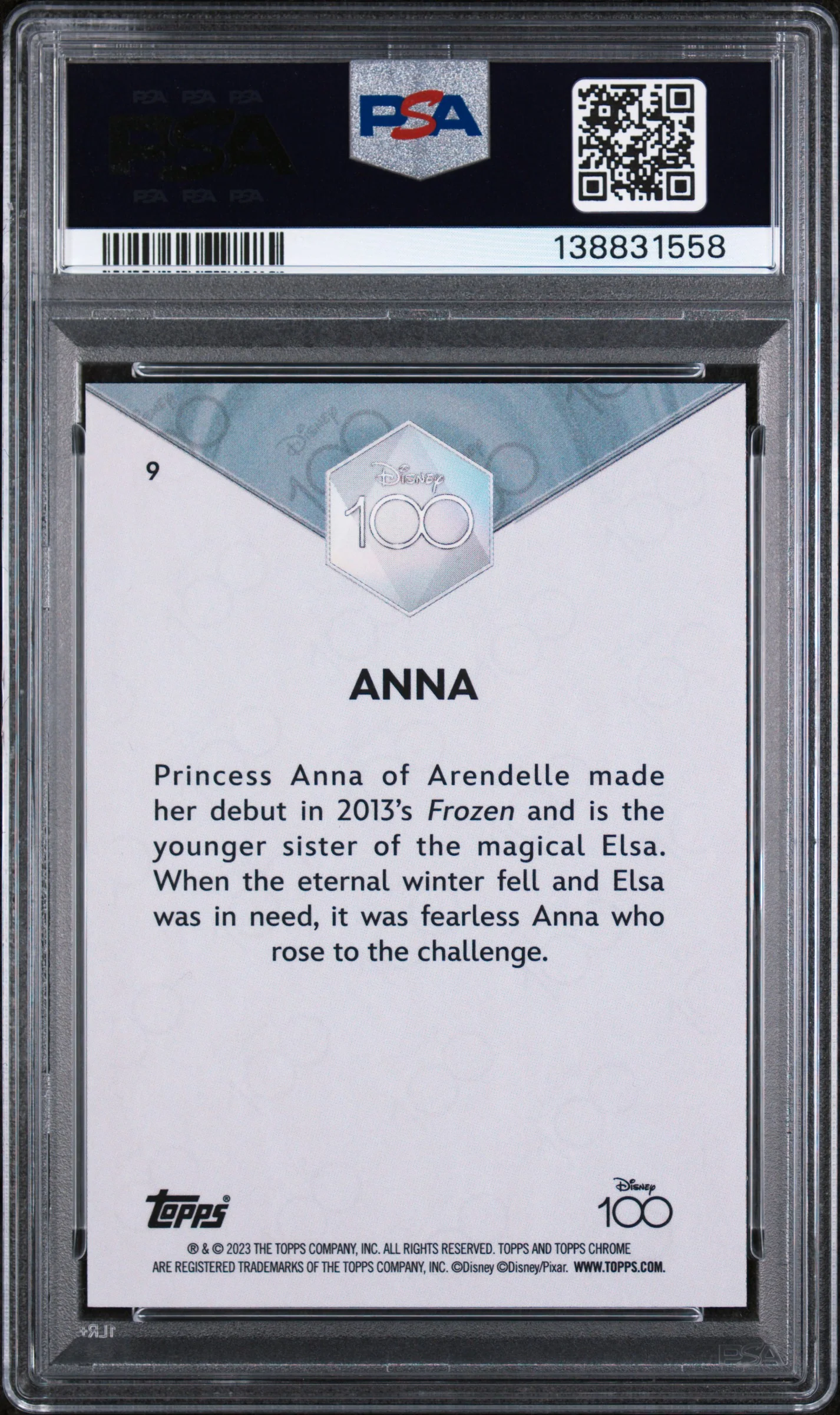 2023 Topps Chrome Disney100 Anna #9 PSA 10 - Image 2
